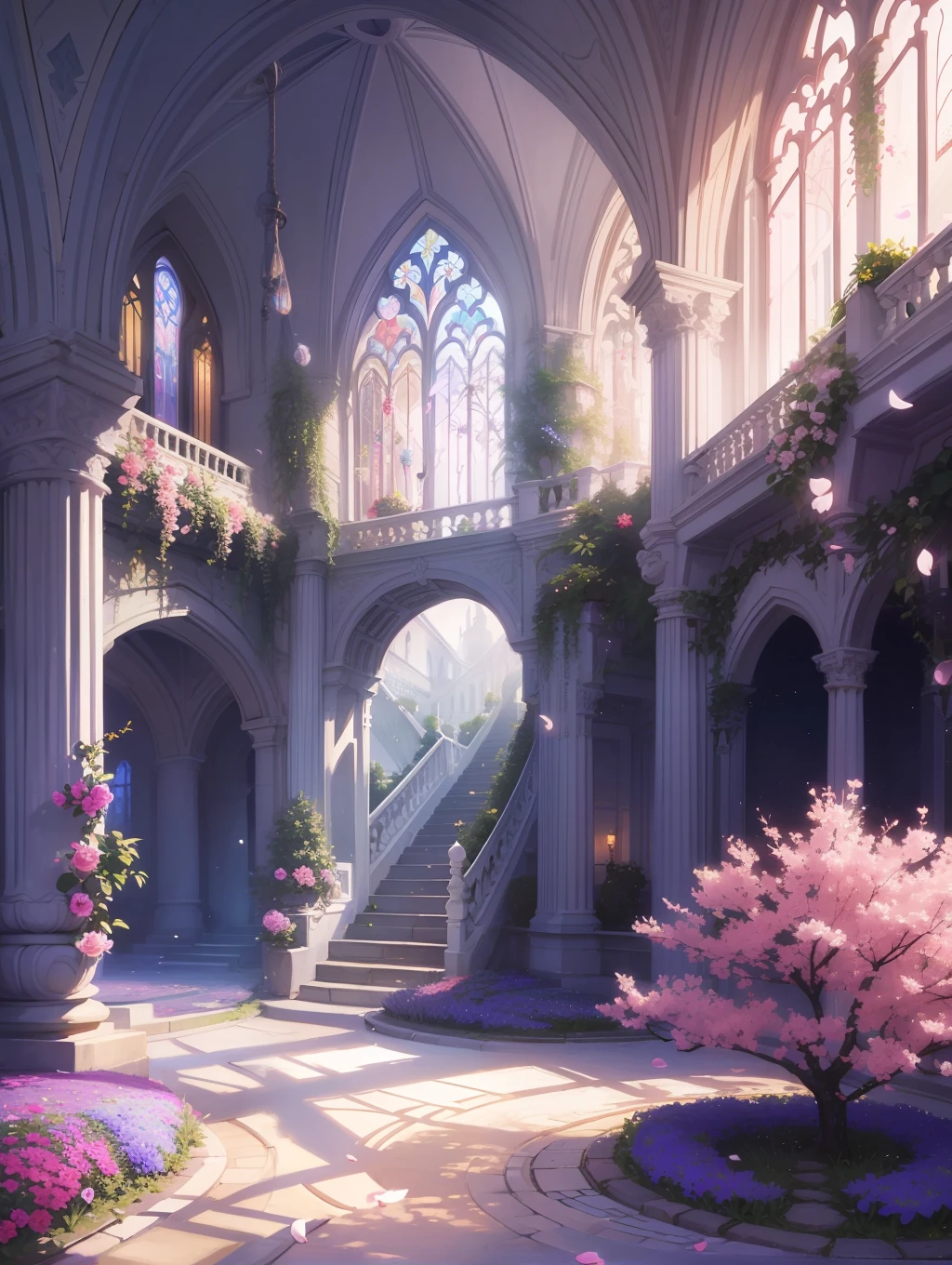 (An enchanting masterpiece with) iridescent color, best quality, high resolution, vibrant and dazzling, unique and breathtaking, delicate and magnificent, (featuring) flying petals, colorful landscapes, soft lighting, and a dreamy atmosphere.