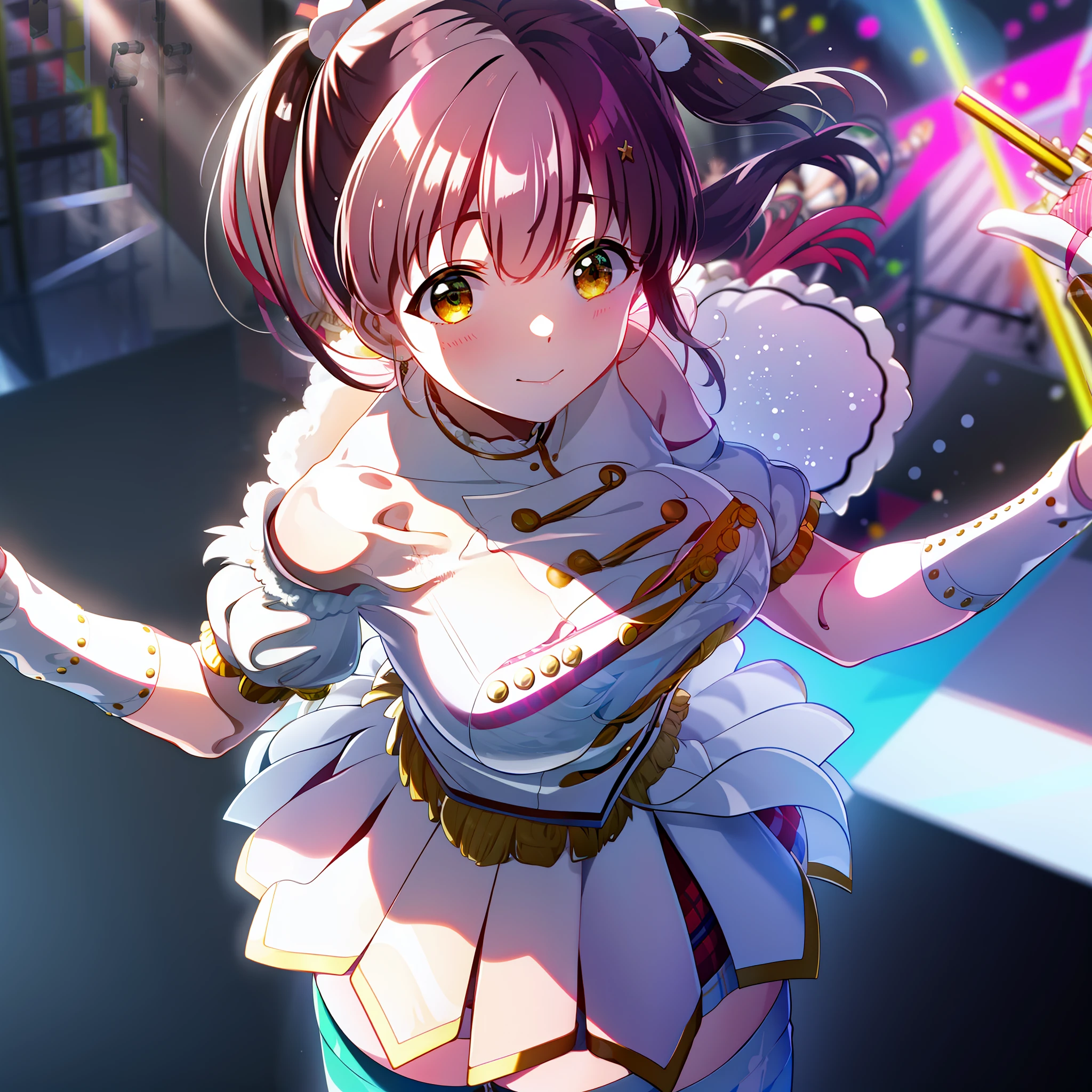 hightquality, beste-Qualit, ​masterpiece, absurderes, Yu Suzumura, Idol, 1girl in, 独奏, SUI_stage, stage_lights, Light_Particle,,Big rocking, pink panty,Panchira