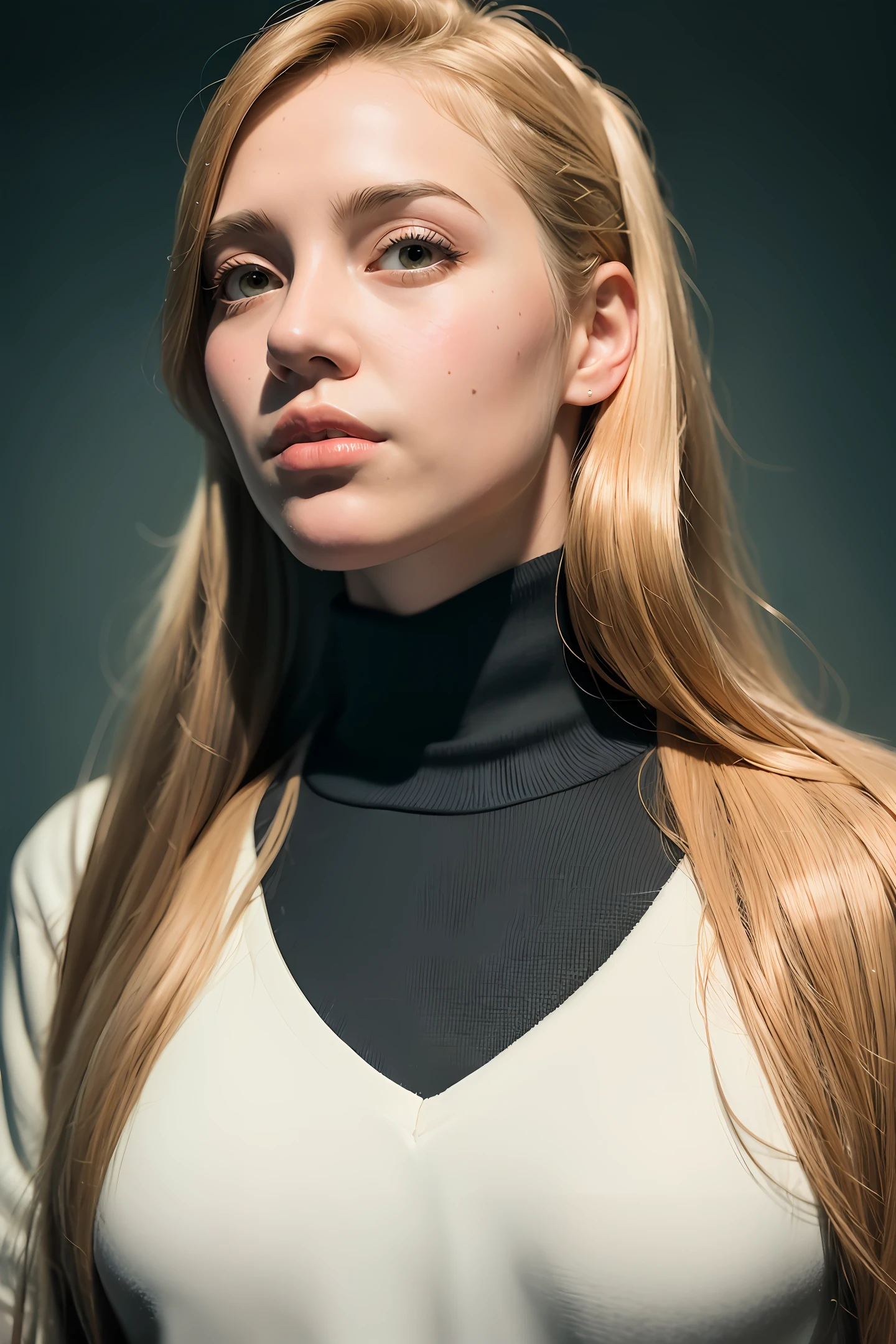 Hyperrealist portrait of female by david hockney and alphonse mucha,fantasy art, photo realistic, dynamic lighting, artstation, poster, volumetric lighting, very detailed faces, 4 k, award winning,, 1girl, in the dark, deep shadow, low key,cowboy shot,(official clothing:1.4) ,long hair,white hair,