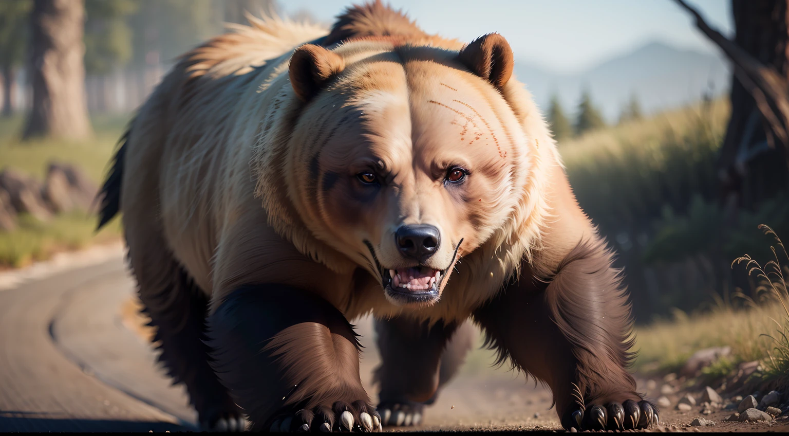 a mighty Grizzly Bear Runs Towards You, unfriendly, anger, ((Close head)), tooth, Close up, anger, Fine Art Print, Animal Photography, Wall Art Print,