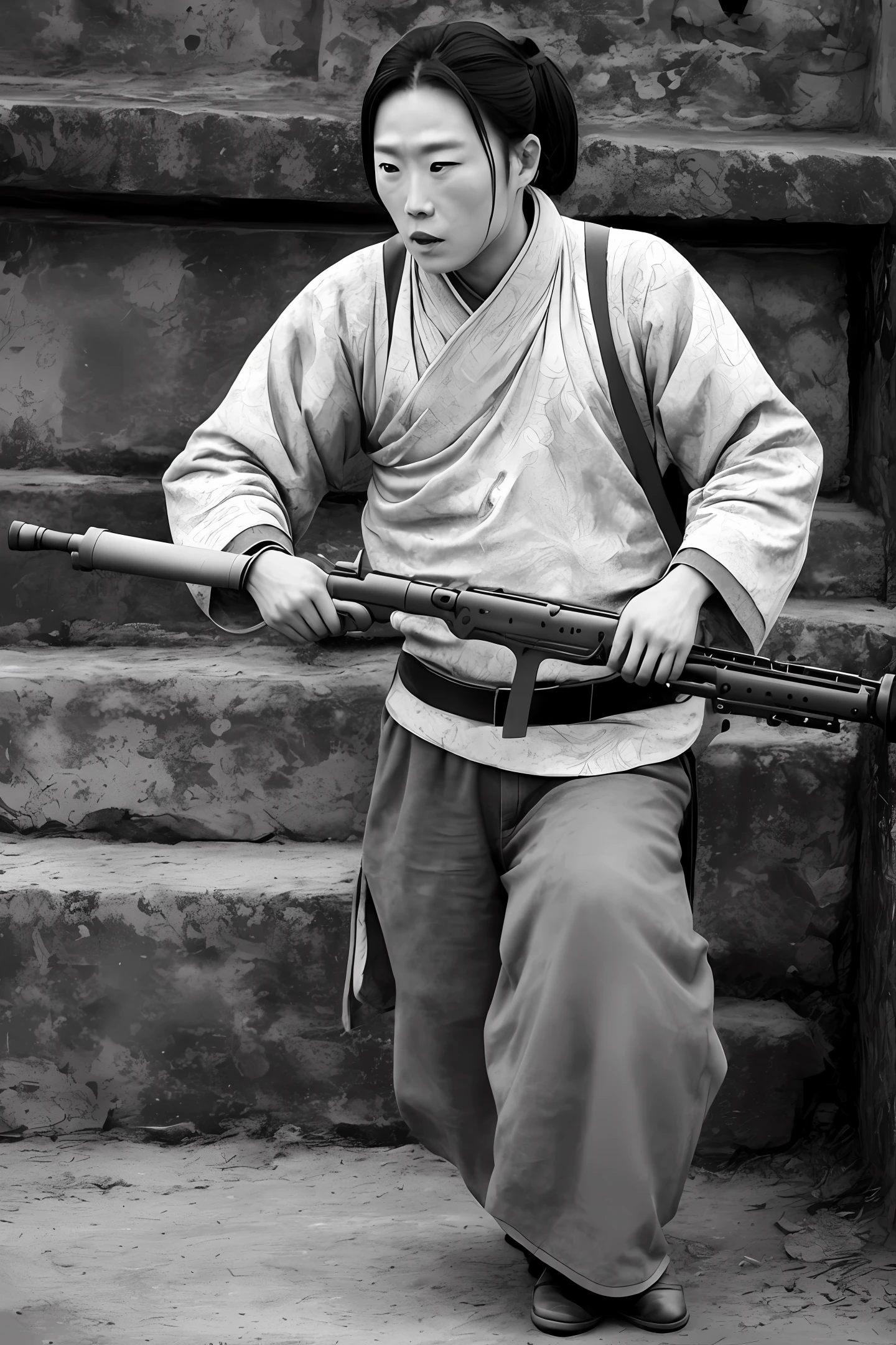 Machine gun Qin dynasty black and white