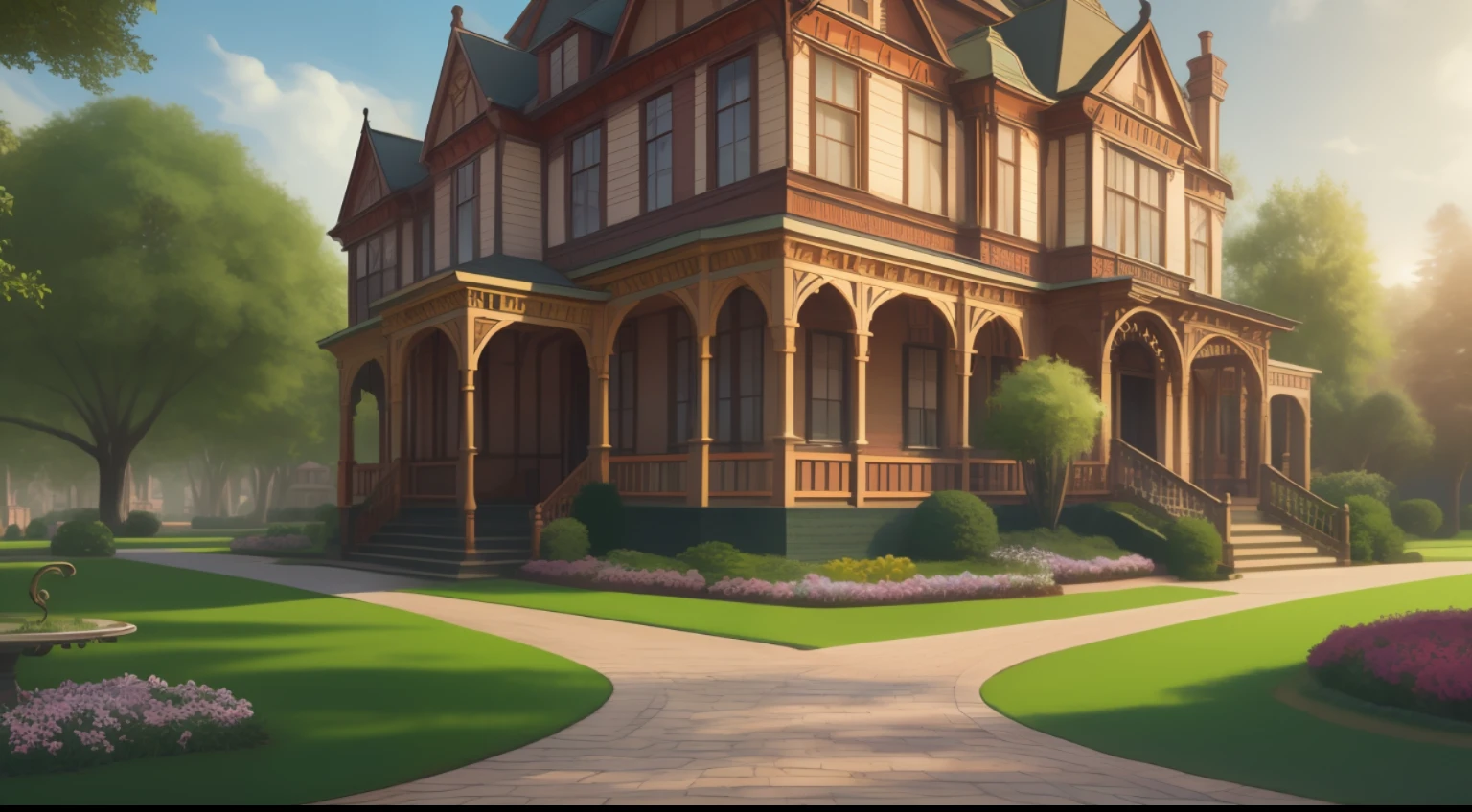 masutepiece, Highly detailed, Super realistic, 4K, 8K, Detailed background, Bright lighting, Daylight,
  Victorian style, (Large park),(lawn),
