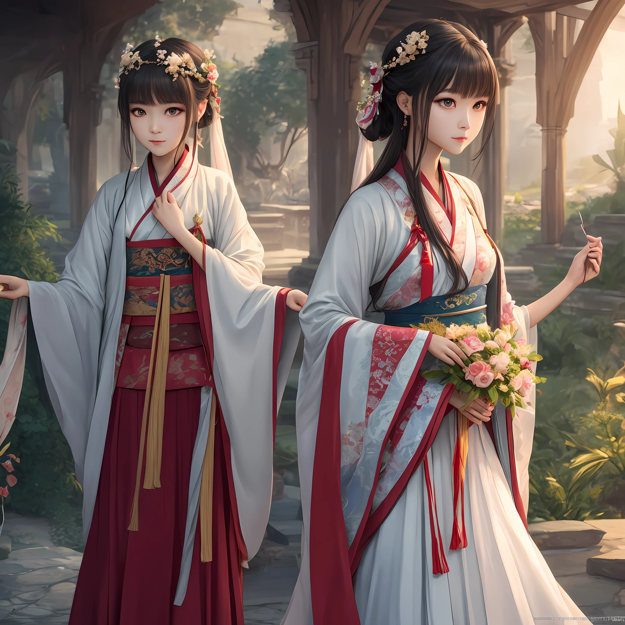 Best quality, masterpiece, illustration, very delicate and beautiful, highly detailed, CG, unity, 8k wallpaper, amazing, exquisite detail, masterpiece, best quality, official art, highly detailed CG unity 8k wallpaper, silly, incredibly silly, huge file size, super detailed, high resolution, highly detailed, beautiful detailed girl, highly detailed eyes and face, beautiful detailed eyes, light on face, (Hanfu:1.1), 1girl, full body, full body shot, ru_qun --auto