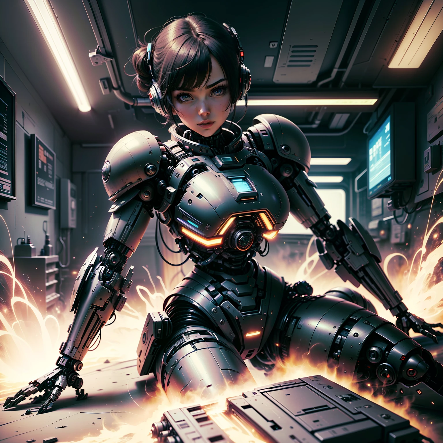 there is a woman in a space suit laying on a bed, Retrato Armored Astronauta , portrait anime space cadet girl, mechanized soldier girl, girl in mecha cyber armor, girl wearing robotic suit, beautiful white girl cyborg, cyberpunk anime girl mech, cute cyborg girl, astronaut cyberpunk electric, inspired by Leng Mei, beautiful girl cyborg --auto