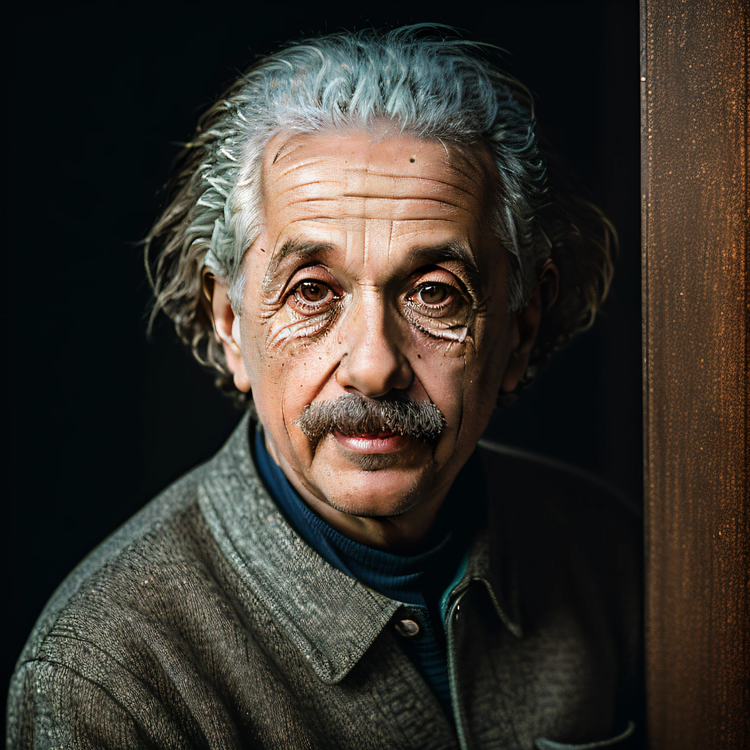 ((RAW, style, extremely detailed full-body color photo of albert einstein, background lab, ((film grain, skin details, highly detailed skin texture, 8k hdr, dslr))