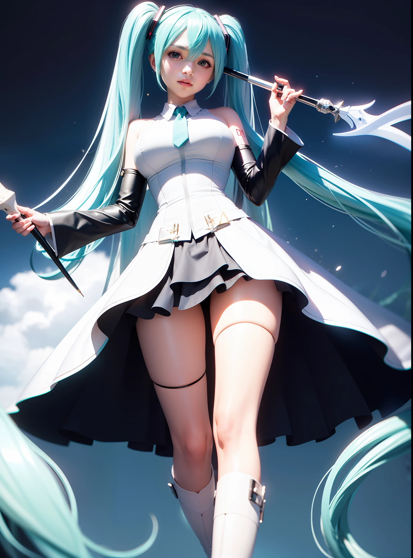 realperson，Cinematic texture，??????????? Hatsune Miku，White silk white boots，Super meticulous，Magic wand in hand
