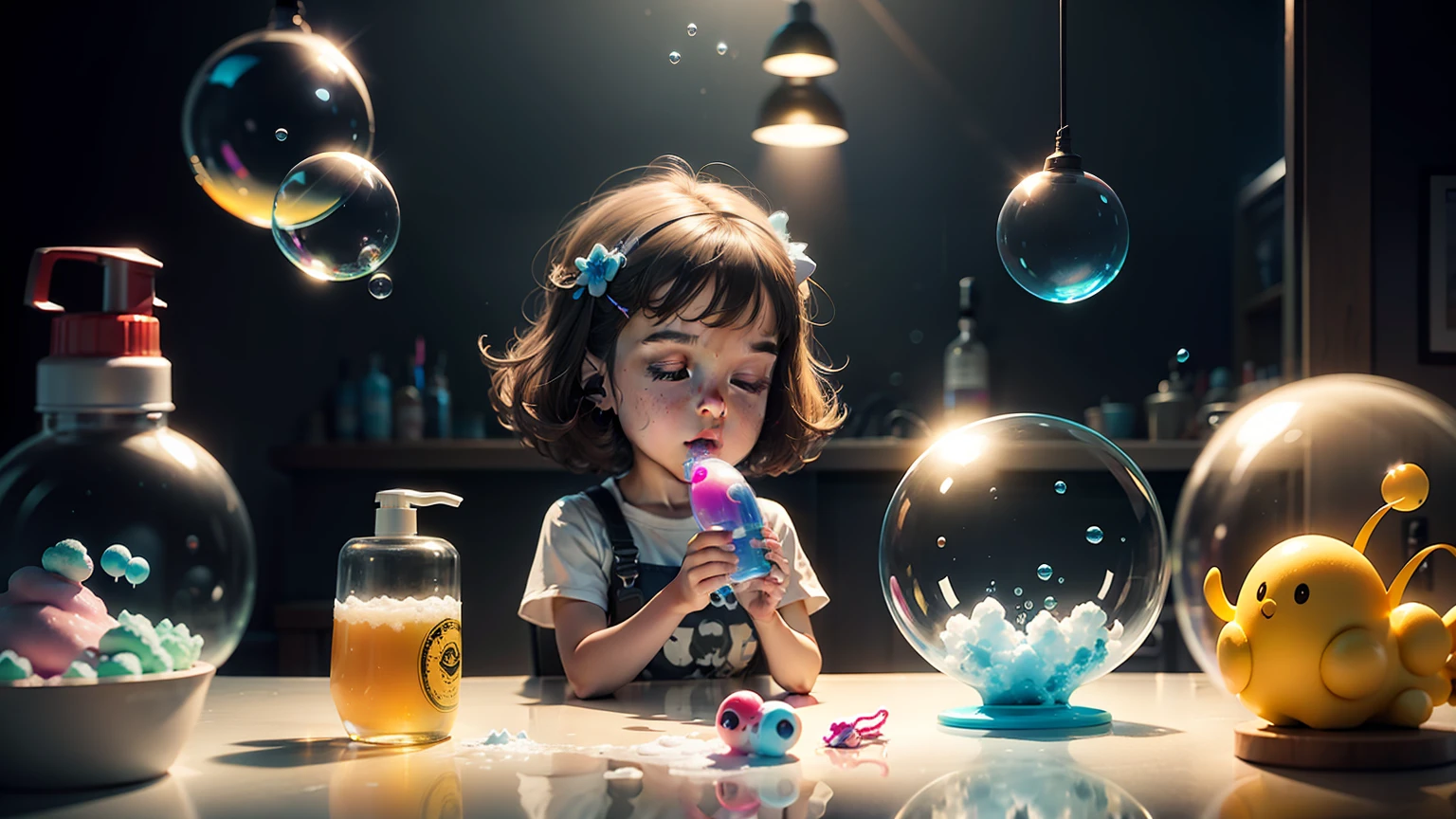 There was a toy hair dryer,There are soap bubbles inside, commercial photo of toys, foamy, magic bubble barrier, foamy bubbles, bubbly scenery, Bubble, Buble, explosive bubbles, 3 d product render, Lots of bubbles, promo art, airbubble, toy design, toy photography, bubbles in the air, Soap Bubbles, Soap bubbles, --auto