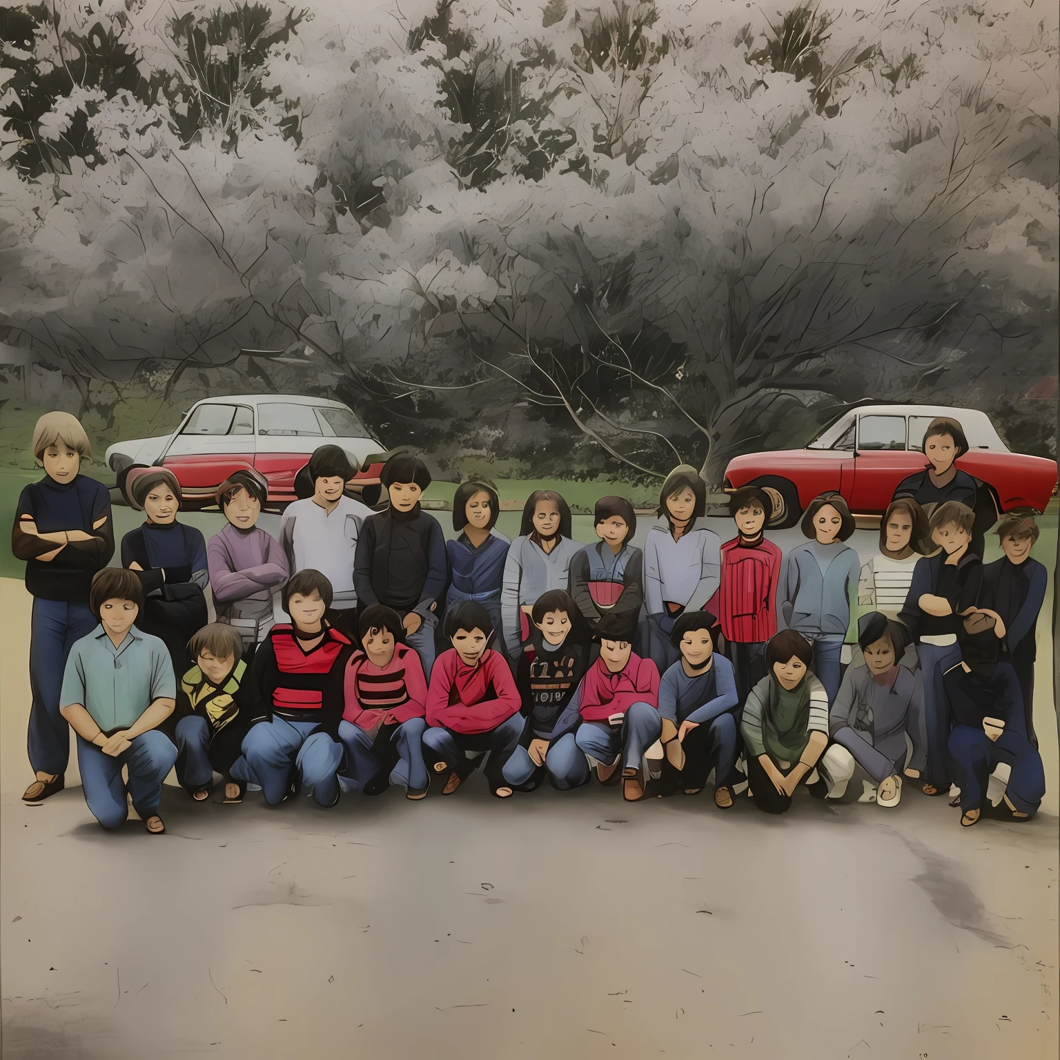 there are many children and adults posing for a picture together, foto do 7 0 s, foto dos anos 70, Classe escolar, Foto de 7 0 s, Foto anos 70, old yearbook photo, Fotografia de 1981, imagem antiga, taken in the 1970s, foto dos anos 80, Era dos anos setenta