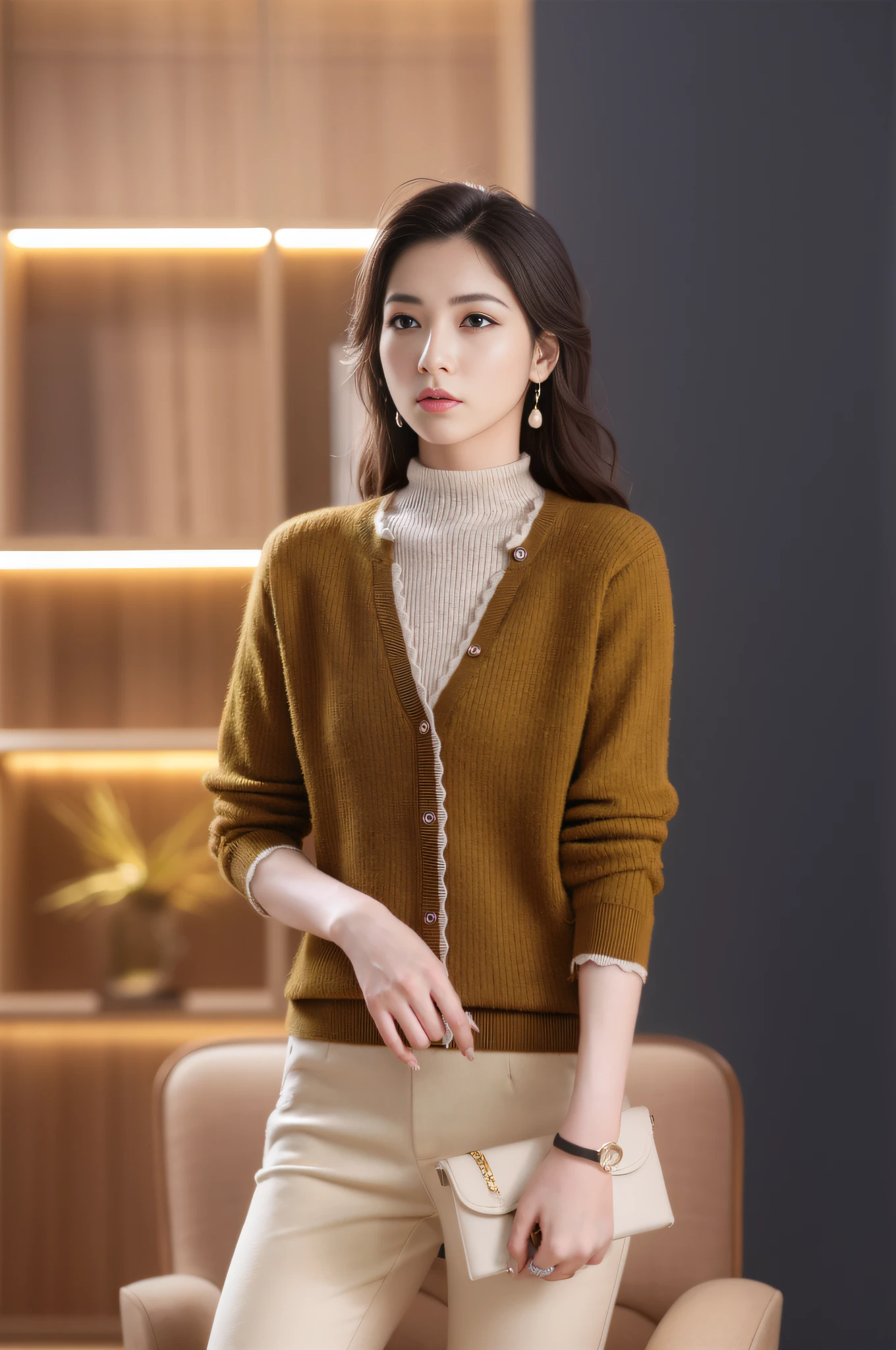8K,Thirty Years Female,Korean model(temperament),Fine fine skin,highly detaile,Digital photography,surrealism painting,beatifull(tmasterpiece,Sideslit,Fine beautiful eyes:1.2),prette,high qulity,Original Drawing,Realistic details of skin,cabelos preto e longos,Natural light and shadow,sharp fokus,Ultra-fine face,photo-realistic,standingn,High details,cinmatic lighting,The ultra -The high-definition,Anatomical correct,best quailty,Fashion Wear,Official Product Pictures,product introduction photos,