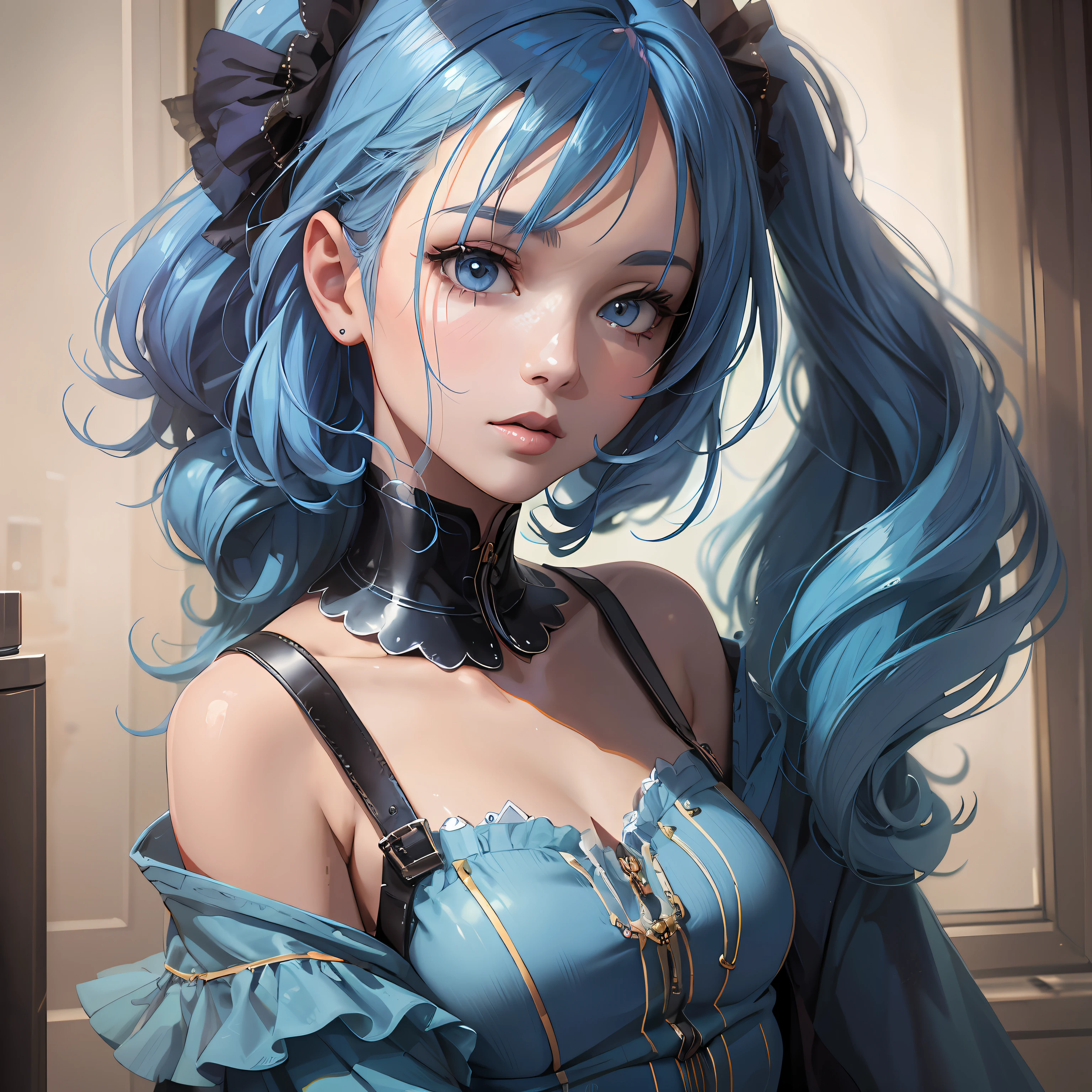 there is a woman with blue hair and a blue dress, Extremely detailed Artgerm, Guviz-style artwork, Art germ. anime illustration, IG model | Art germ, Art germ on ArtStation Pixiv, realistic anime artstyle, Style Artgerm, Ross Tran 8 K, artgerm portrait, Detailed digital anime art
