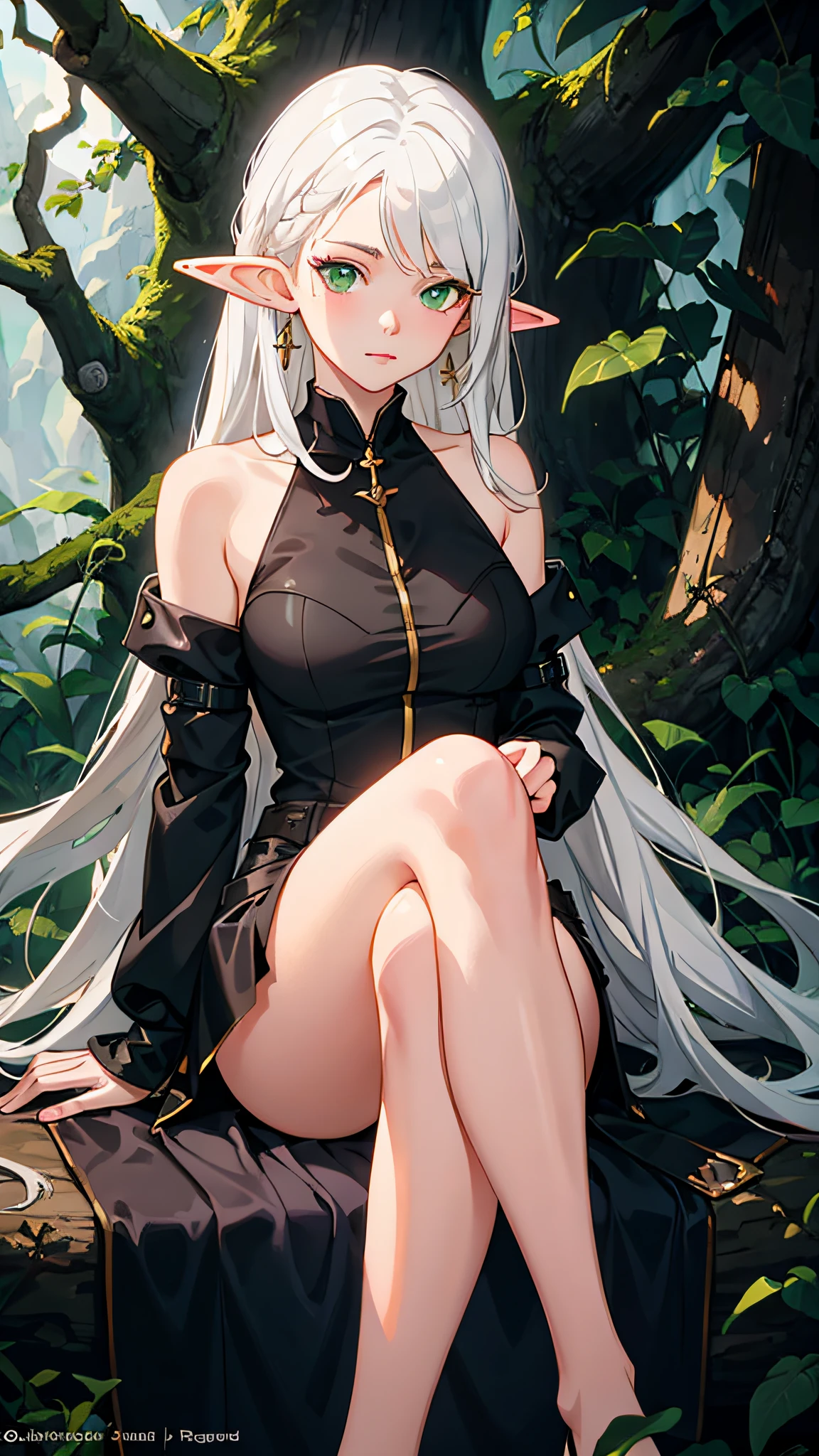 anime girl with white hair and green eyes sitting in the woods, Extremely detailed Artgerm, Artgerm and Atey Ghailan, Elf Girl, trending on artstation pixiv, wlop rossdraws, Artgerm on ArtStation Pixiv, Guweiz in Pixiv ArtStation, Guweiz on ArtStation Pixiv, white-haired god