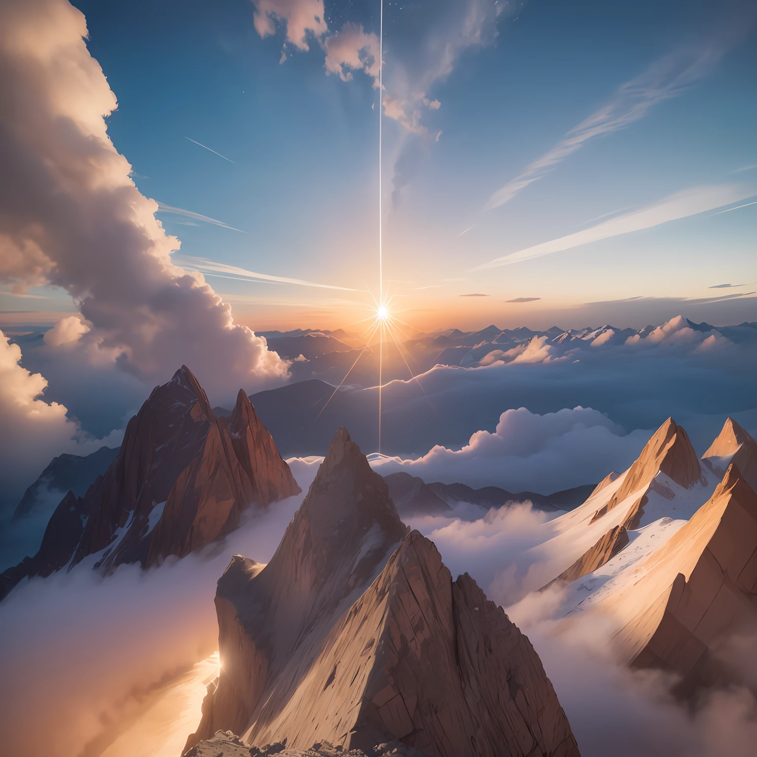Sunrise over the high mountains at the top of the hook,Sea of Clouds --auto