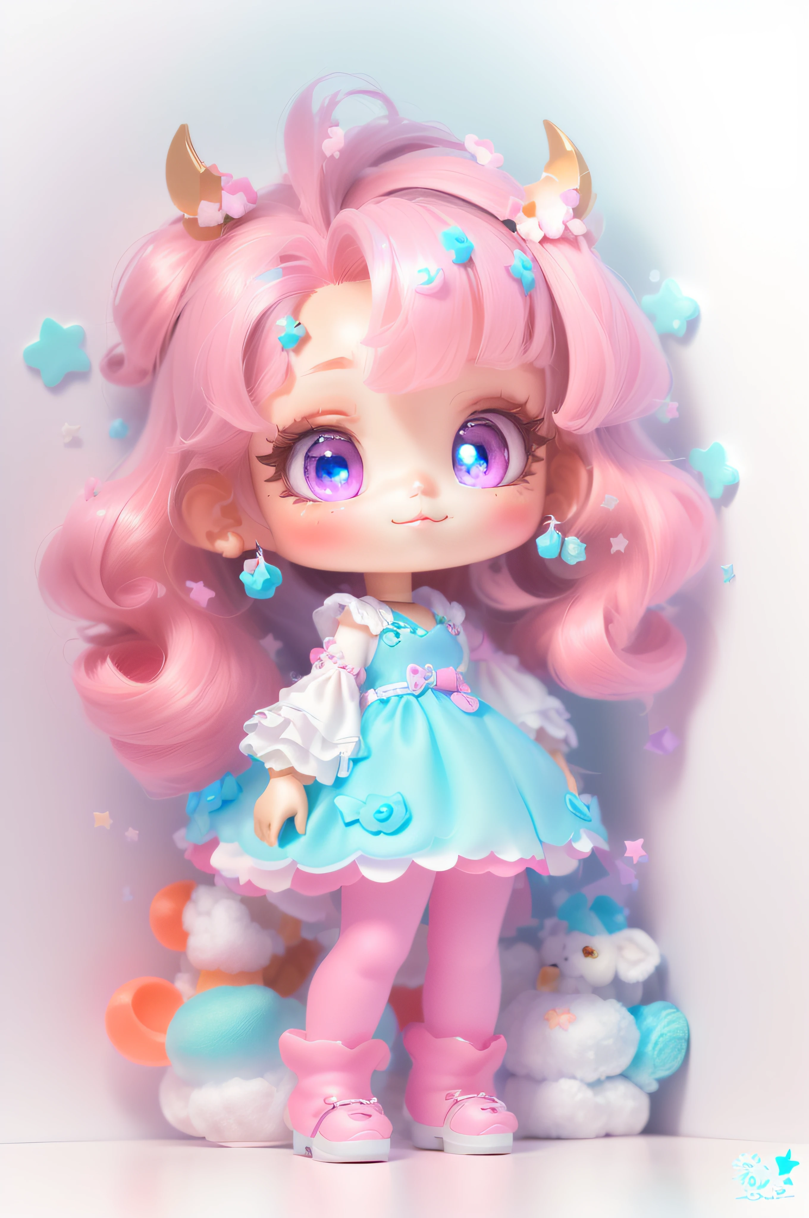 a close up of a doll with a pink dress and a blue dress, Kawaii realistic portrait, cute artistic style, Cute detailed digital art, cute 3 d render, adorable digital art, lovely digital painting, cute character, anime styled 3d, Stylized anime, made of cotton candy, cute kawaii girls, wlop loish and clamp style, candy girl