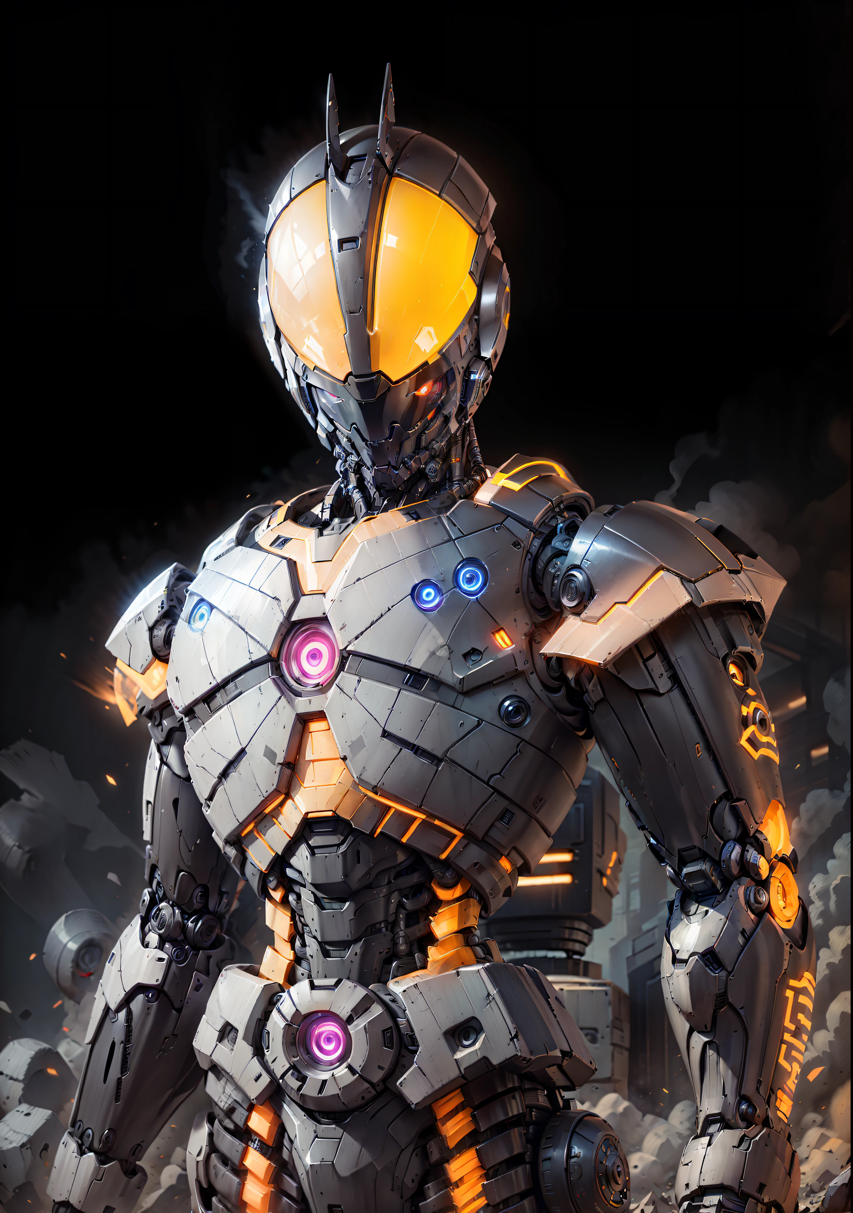 ((masterpiece)), a (((robot))) with sleek and menacing design, glowing eyes, full body, highly detailed