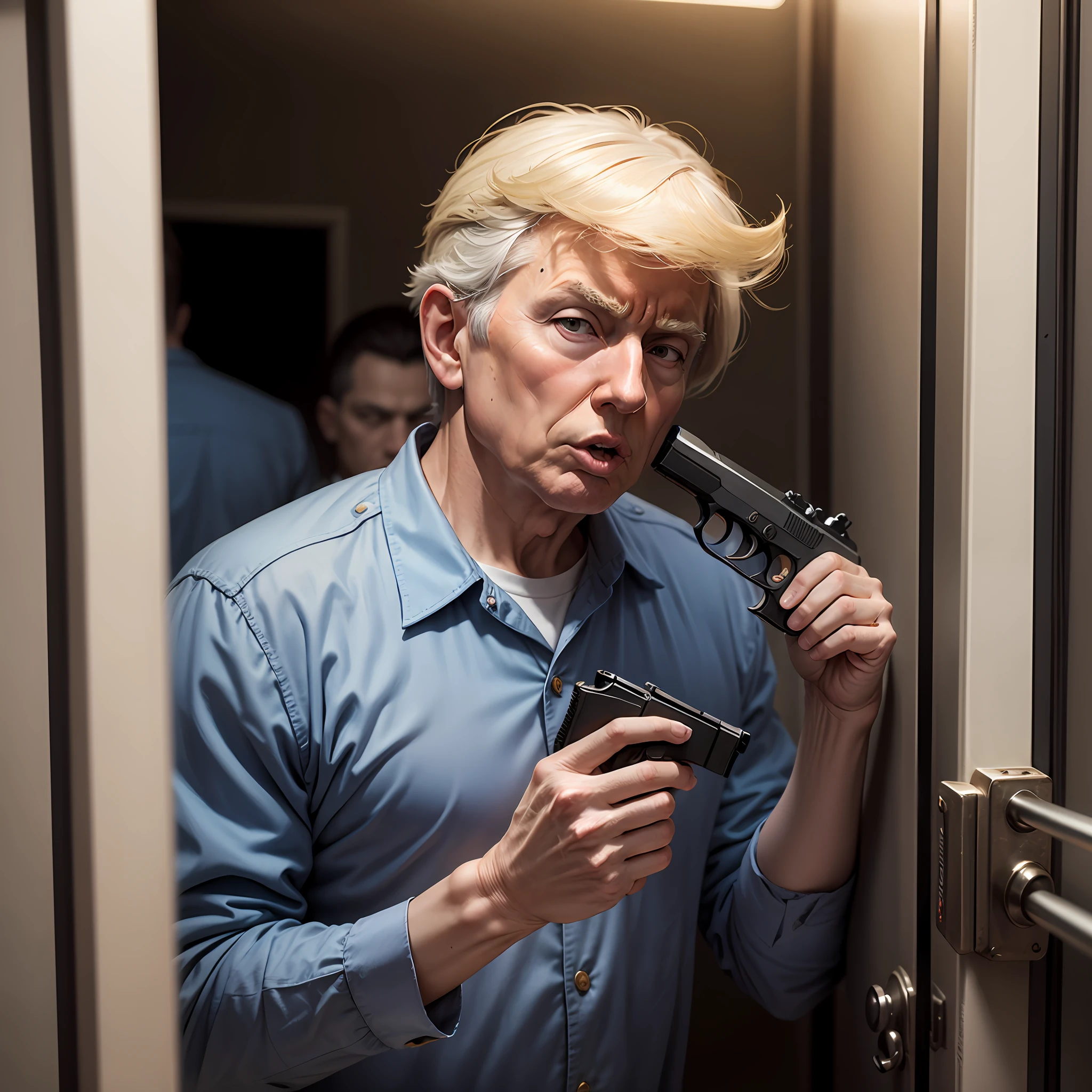 The real Trump is in a prison uniform,Take a gun and eat with your head down
