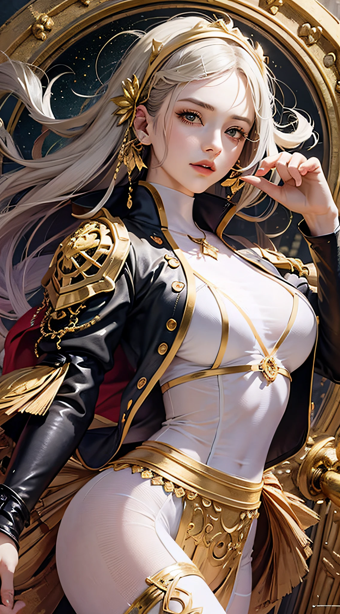 (tmasterpiece,top Quority,best quailty,offcial art,Beautiful and aesthetic:1.2),(1girl huge large breasts),waist - up,Tang suit,Hanfu,cyber punk style,mechs,Extremely detailed,Colorful,highestdetailed,offcial art,统一 8k 壁纸,ultra detali,Beautiful and aesthetic,beatifull,tmasterpiece,best quailty,(zentangle,a Mandala,Tangles,entangled),holy glow,gold foil,Gold leaf art,glitter drawing,PerfectNwsjMajic