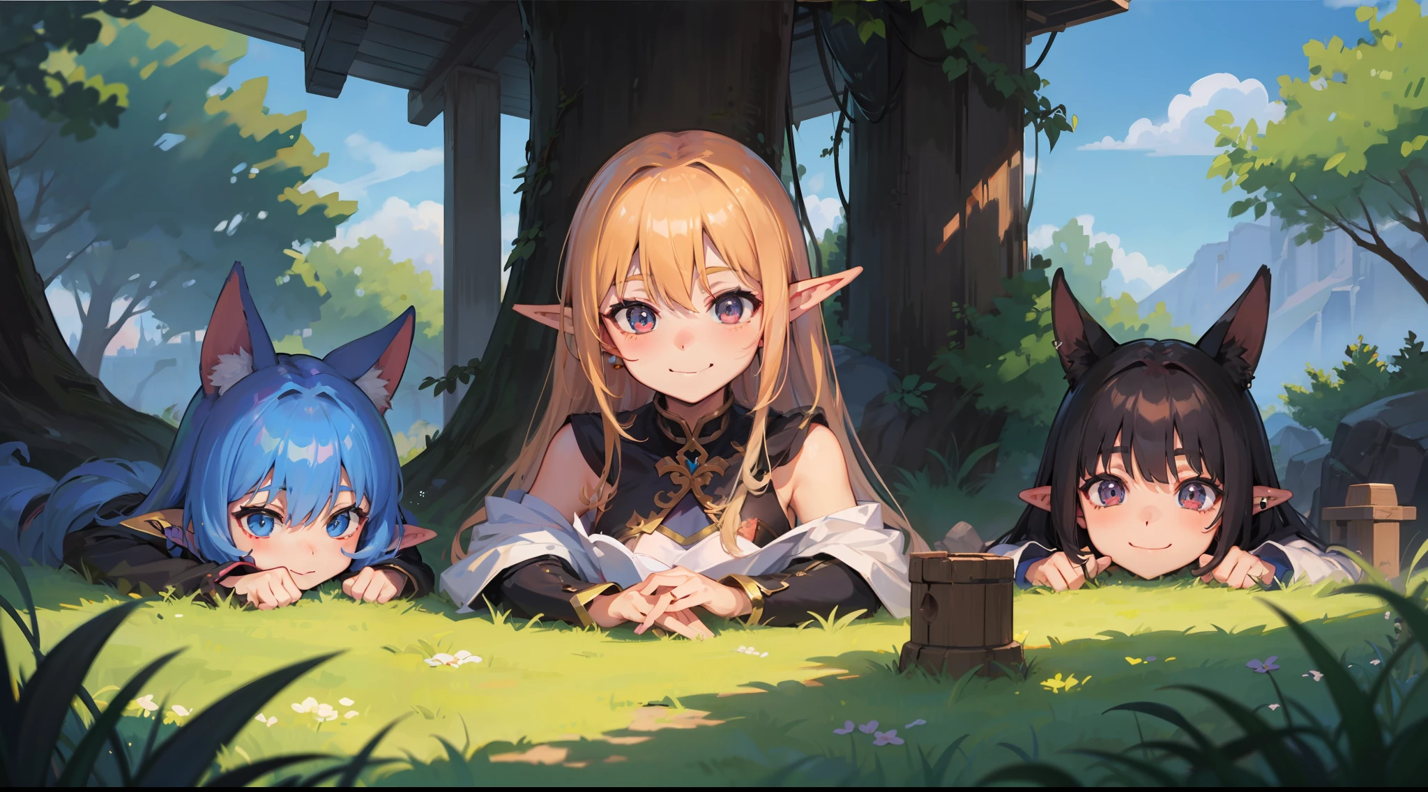 Fantasia、Dark Elves、babes、耳Nipple Ring,tareme,a smile:0.5、Majestic nature、adventure