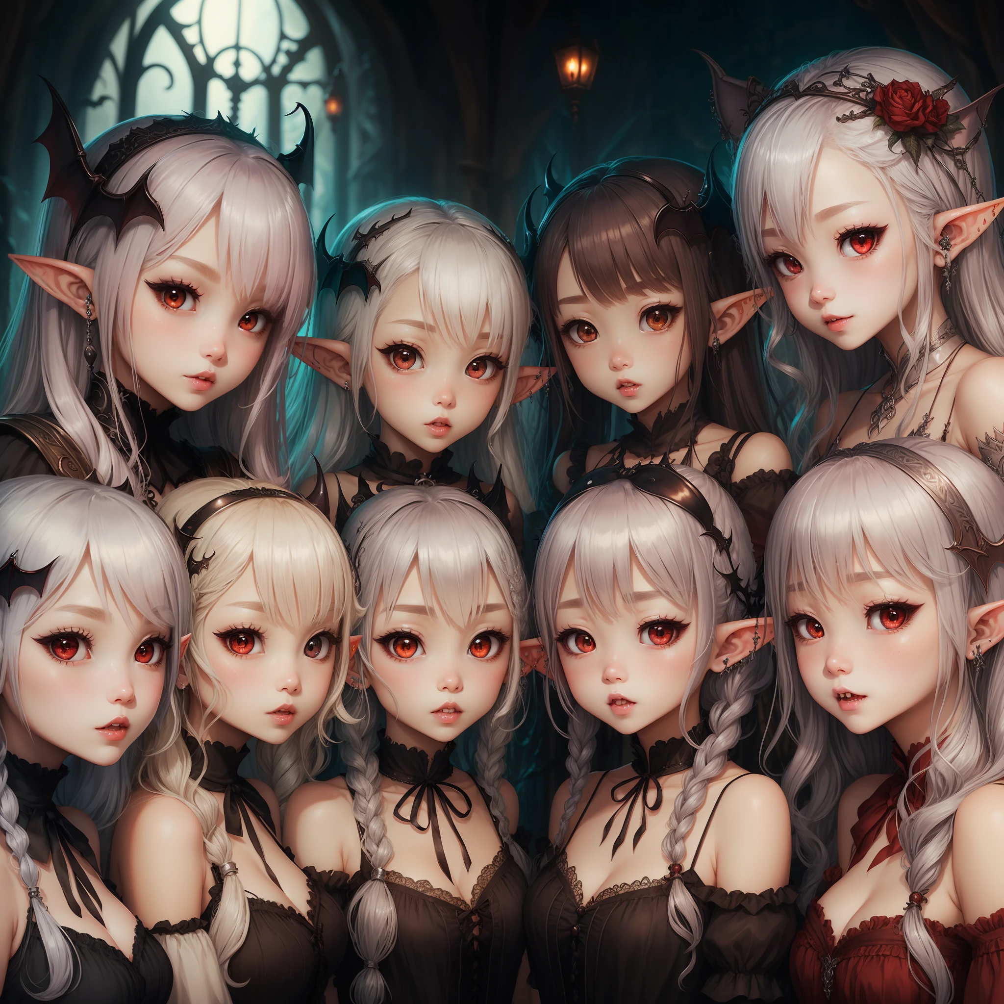 babes、Vampires、Elven ears、has silver hair、Gothic lolita、double tooth、red eyes、Luxury、chies、kawaii --auto