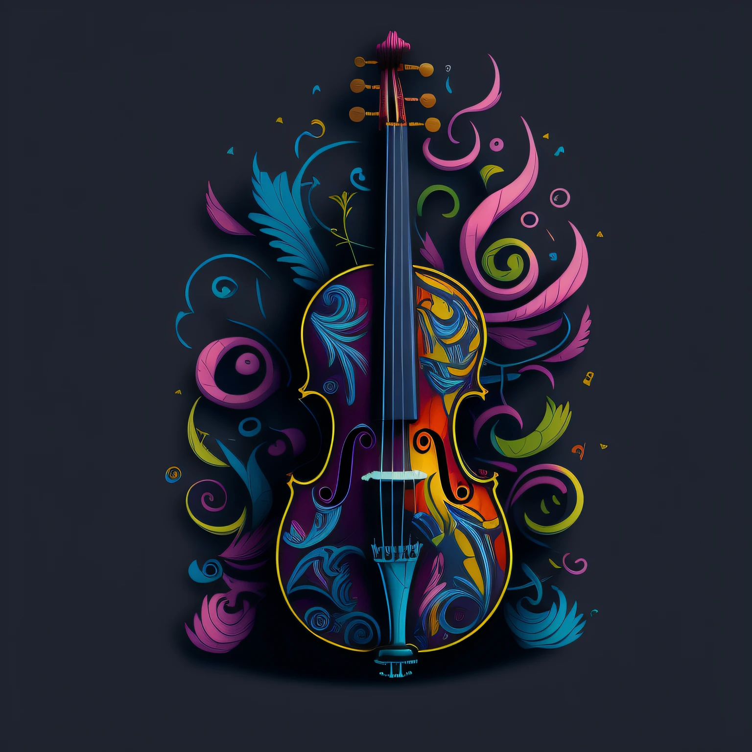 violin, four pegs, vector graphics, shadows, contrast