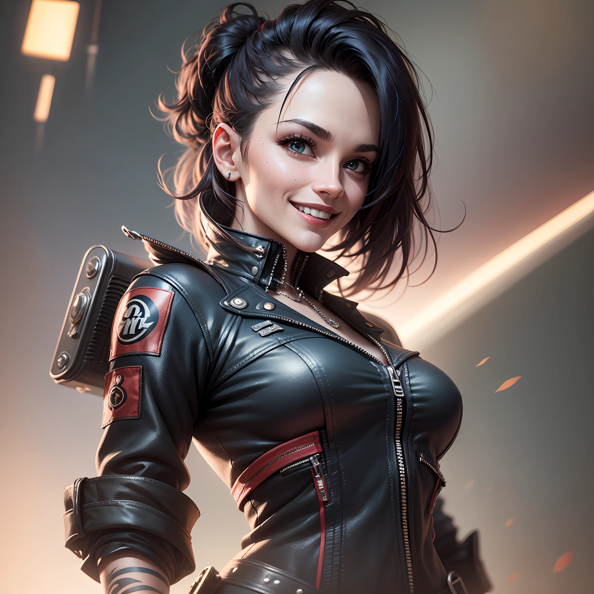 a woman full manner-punk, big smile, octane rendering, high resolution, 4k, ultra detail, cinematic lighting, hyper realism. --auto --s2