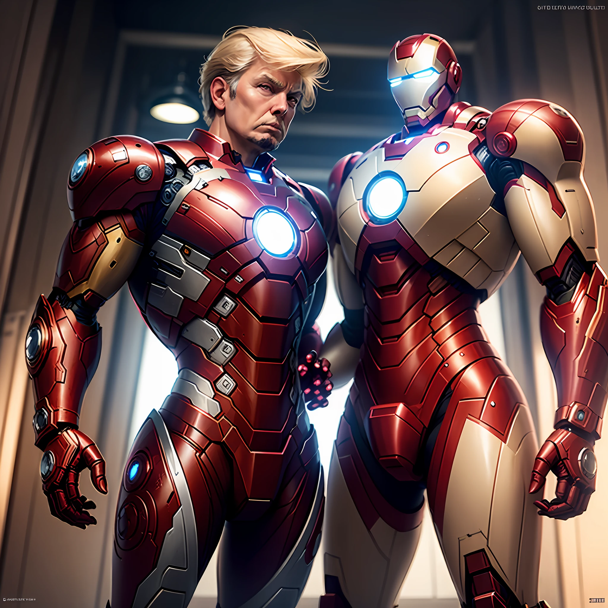 Trump wears an Iron Man mech