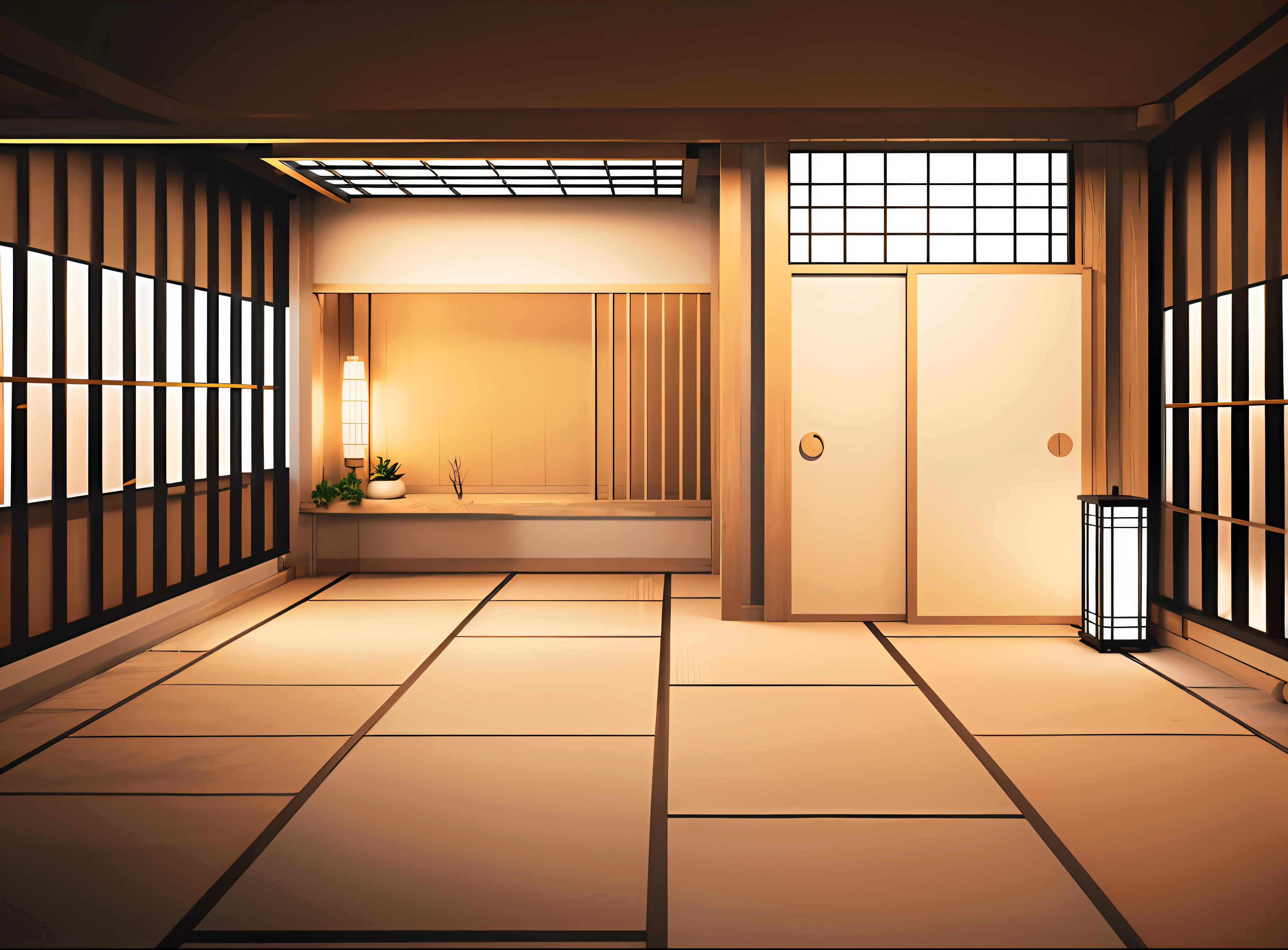 there is a room with a door and a window and a lamp, japanese house, japanese bathhouse, Japanese style, high-end onsen, in a japanese apartment, photograph of 3d ios room, inspired by Tōshi Yoshida, tiled room squared waterway, by Taiyō Matsumoto, japanese onsen, ryokans and edo era houses