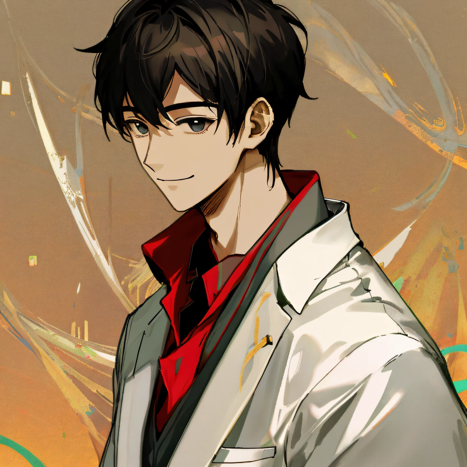 solid color backdrop，Business suit，Side smile，s delicate face，Wlop style。