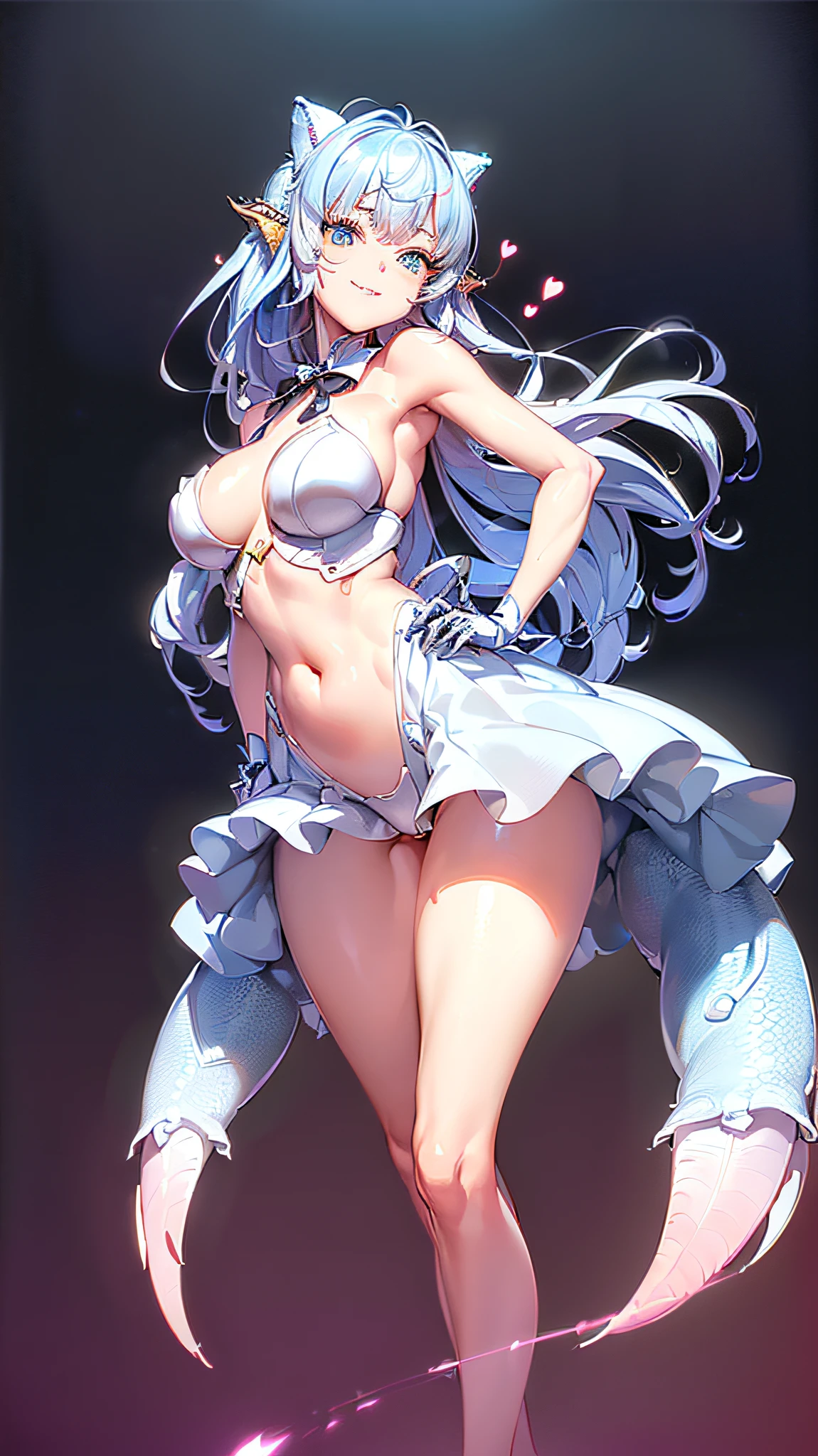 ((Masterpiece)), 1girl, white leotard, white pleated skirt, pink tight gloves, ruffled stockings, beautiful wings, perfect body, sexy body, (full body)), pigeon-toed, super beautiful, looking to wiewer, ((beautiful eyes)), ((gradient eyes)), ((good anatomy)), (highly detailed), ((best quality)), (((masterpiece))), (absurderes), cinematic lightning