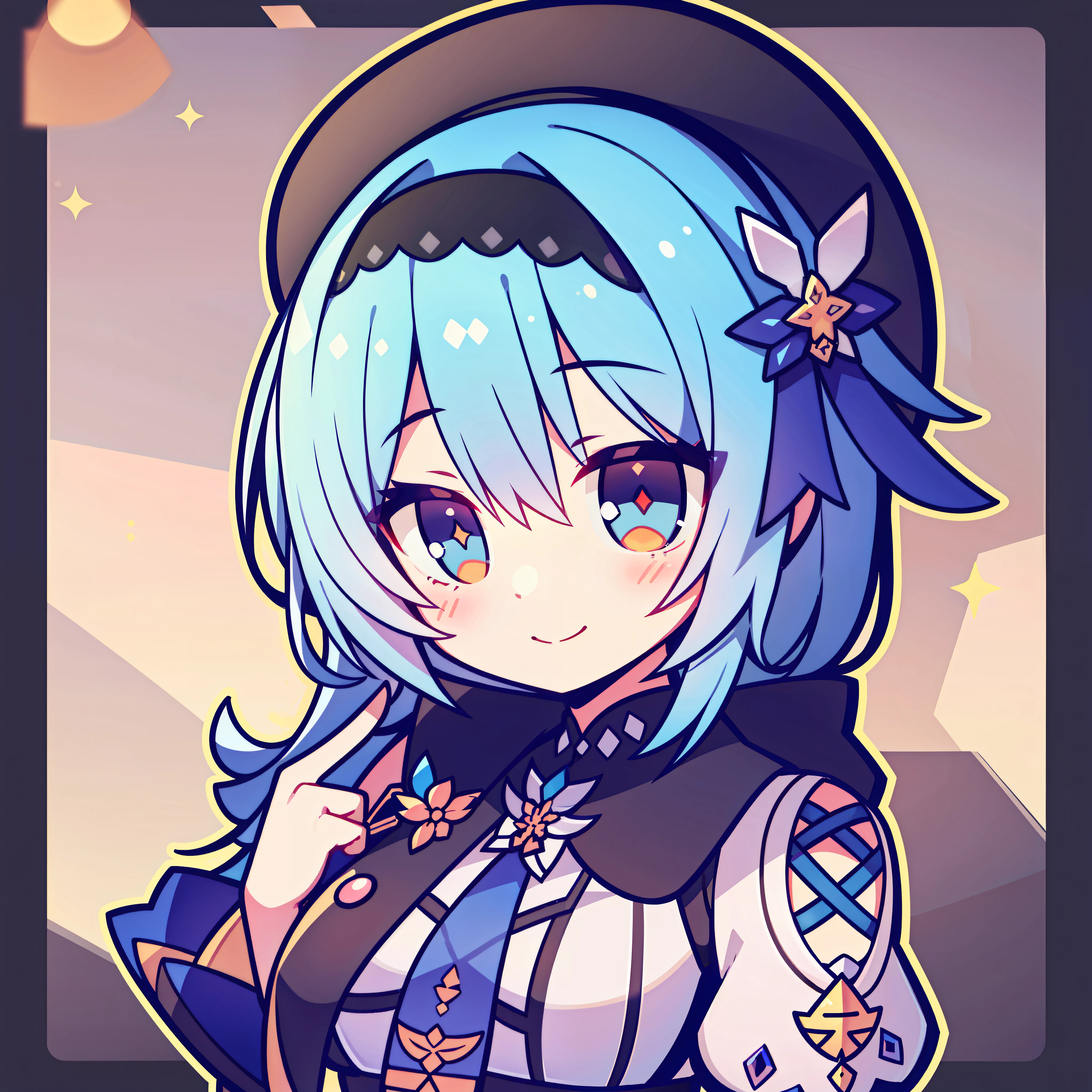 1girl,(chibi:1.2),blue hair, blue eye, red cheeks, one eye, finger to eye,euladef,wink,White blackground