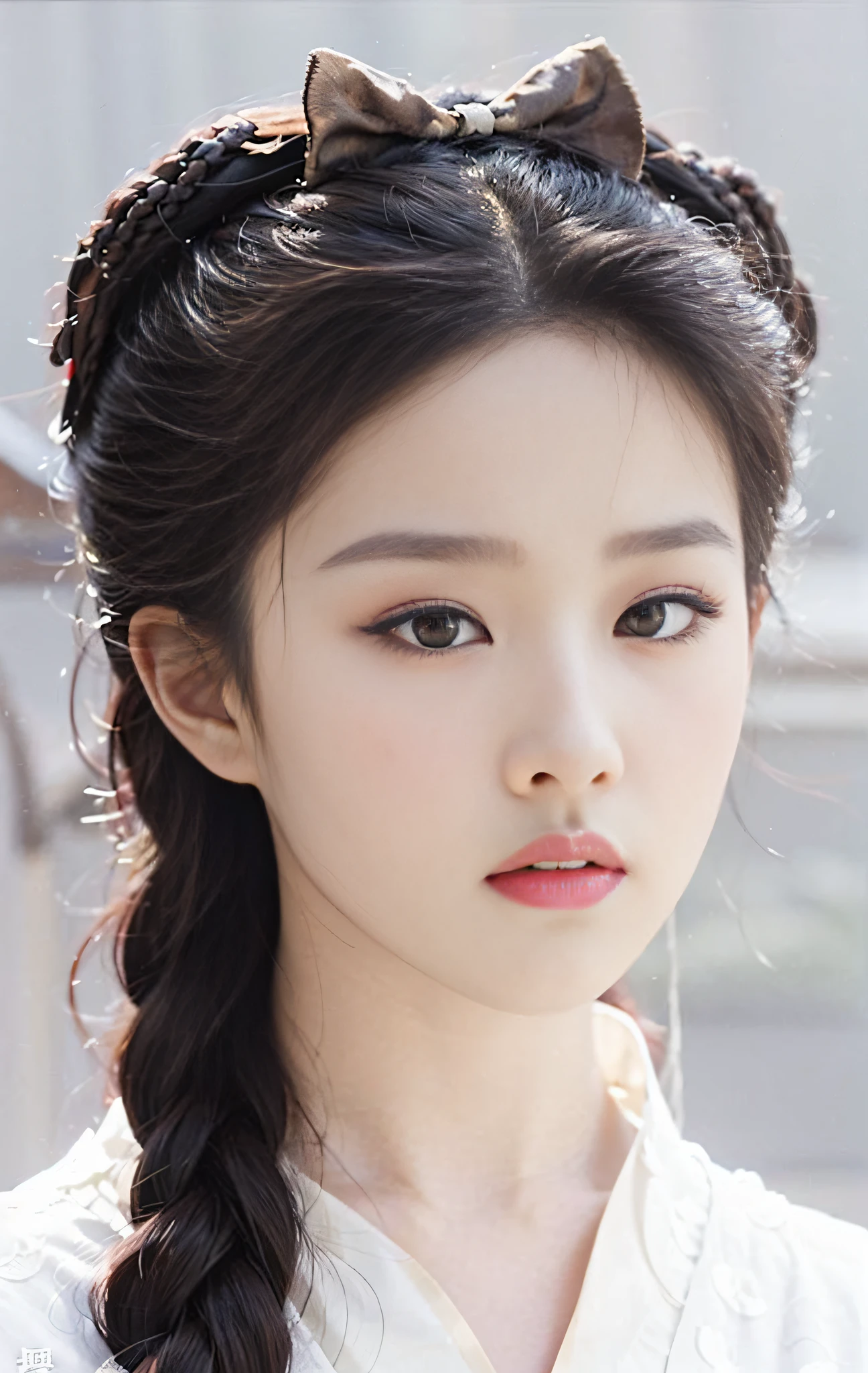 a close up of a woman with a braid in her hair, inspired by Yun Du-seo, inspired by Zhang Yin, inspired by Zhu Derun, inspired by Chen Yifei, ruan jia beautiful!, cute delicate face, ancient chinese beauties, inspired by Zhang Yan, Inspired by Tang Yifen, heise-lian yan fang, xue han，k hd