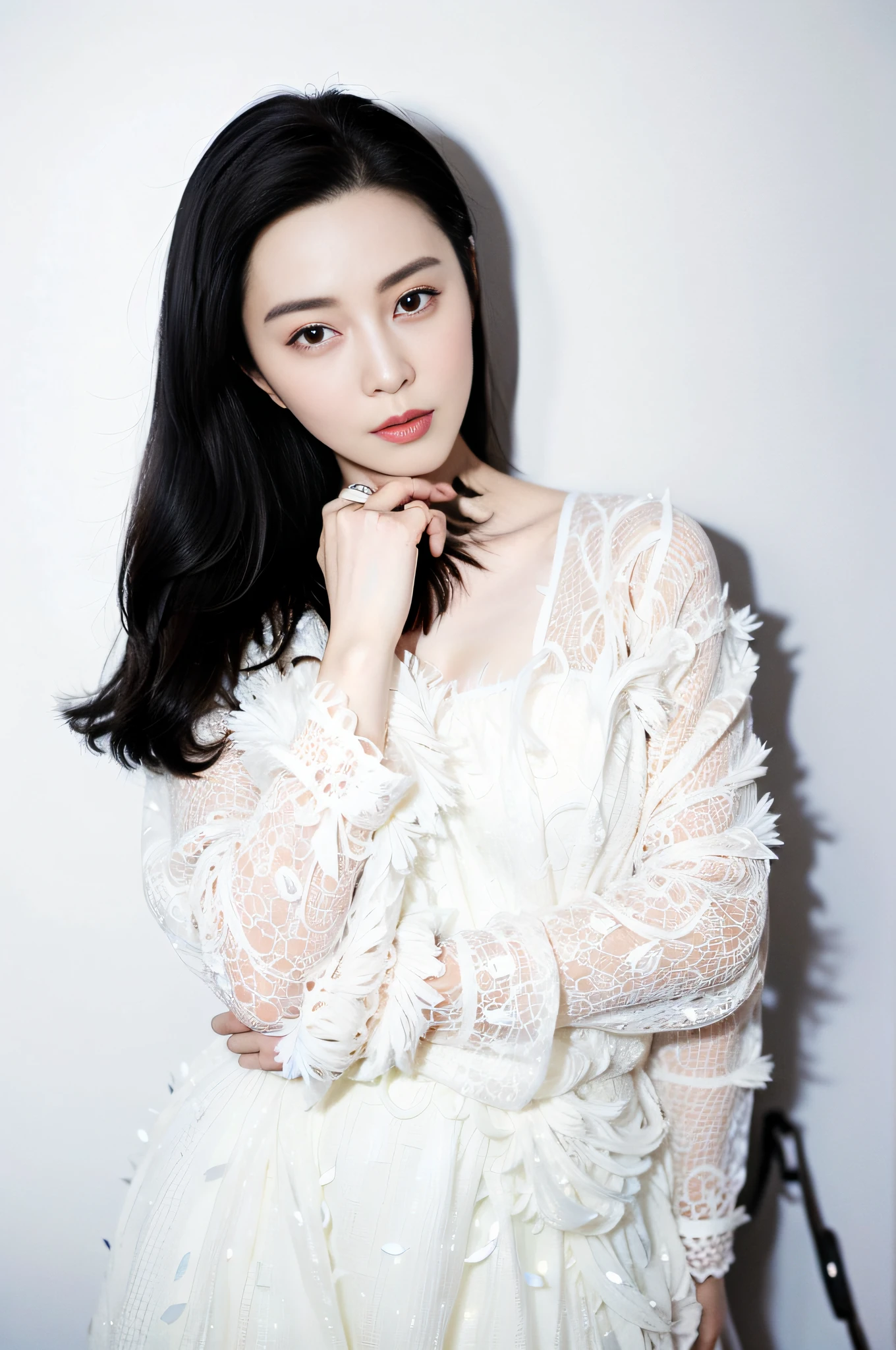 araffe woman with long black hair and a white dress posing for a picture, fanbingbing, Li Bingbing, Zhang Jingna, Li Zixin, dilraba dilmurat, ruan jia beautiful!, Lu Ji, lulu chen, xintong chen, inspired by Zhou Wenjing, wenfei ye, hwang se - on, xue han