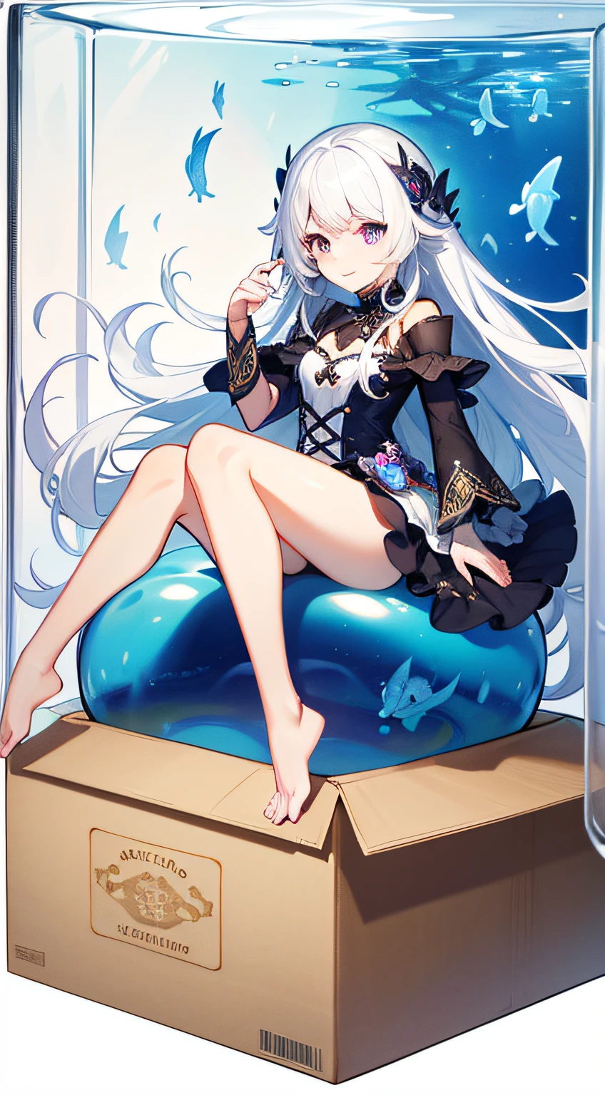 [(Transparent background:1.5)::5],(((masterpiece))),(((best quality))),(((extremely detailed))),illustration, 1girl,solo,mysterious,vivid color,shiny, underwater transparent sealed hemispherical glass dome, (white hair),(purple eyes), full body,barefoot,long hair tranquil nature, koi,Underwater, Dome,close up,Dynamic actions,Lens perspective,(((Box composition))),sit cross-legged and lean against the bookshel, volumetric lighting, multi-color eyes, detailed eyes, hyper detailed,light smile, highly detailed, beautiful, small details, ultra detailed, best quality, intricate, 4k, 8k, trending on artstation, good anatomy, beautiful lighting, award-winning,