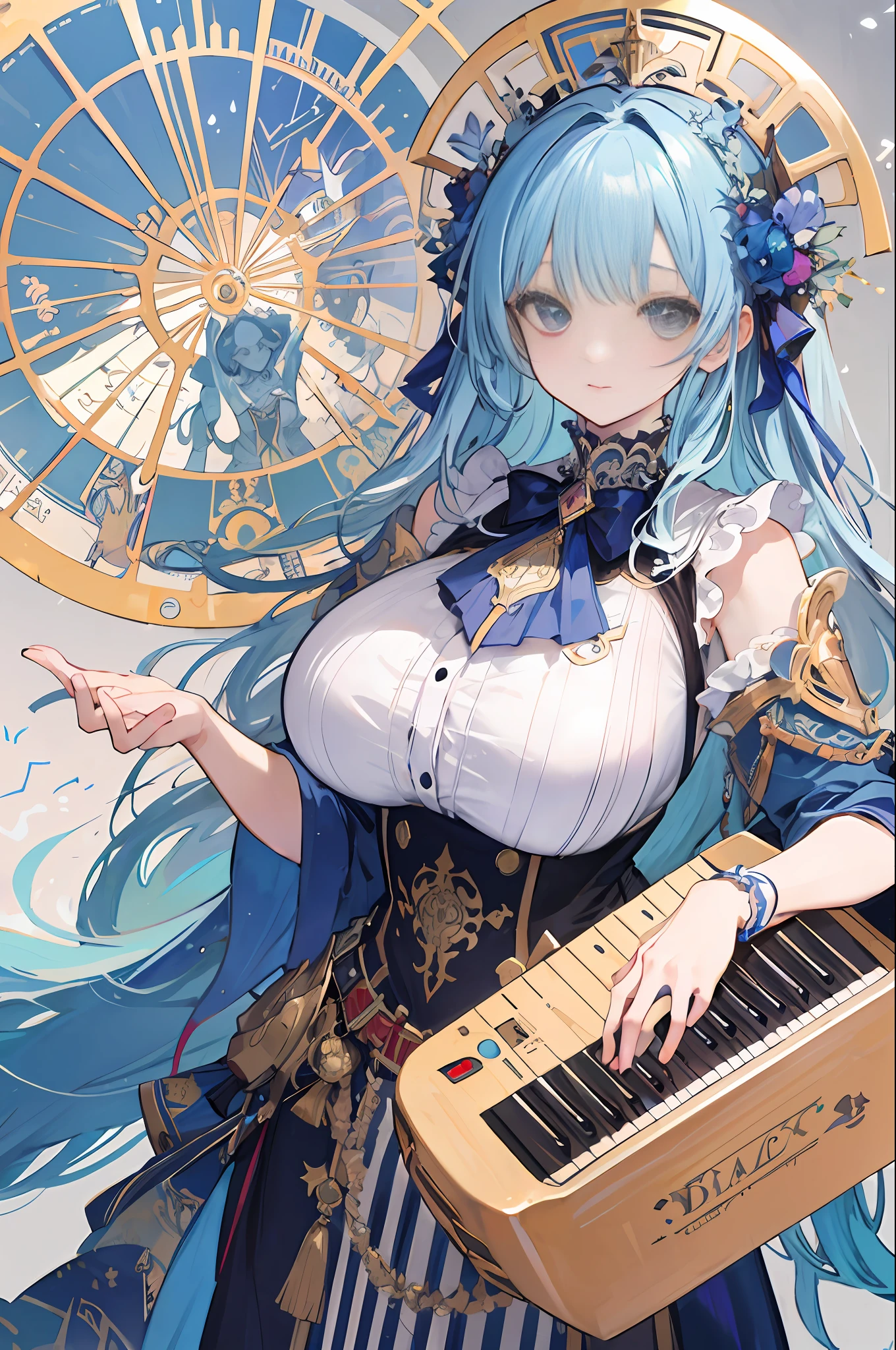 Alphonse Mucha's zodiac signs like、babes、hyper huge breasts、hair adornments、I have a decorated musical instrument、accordion