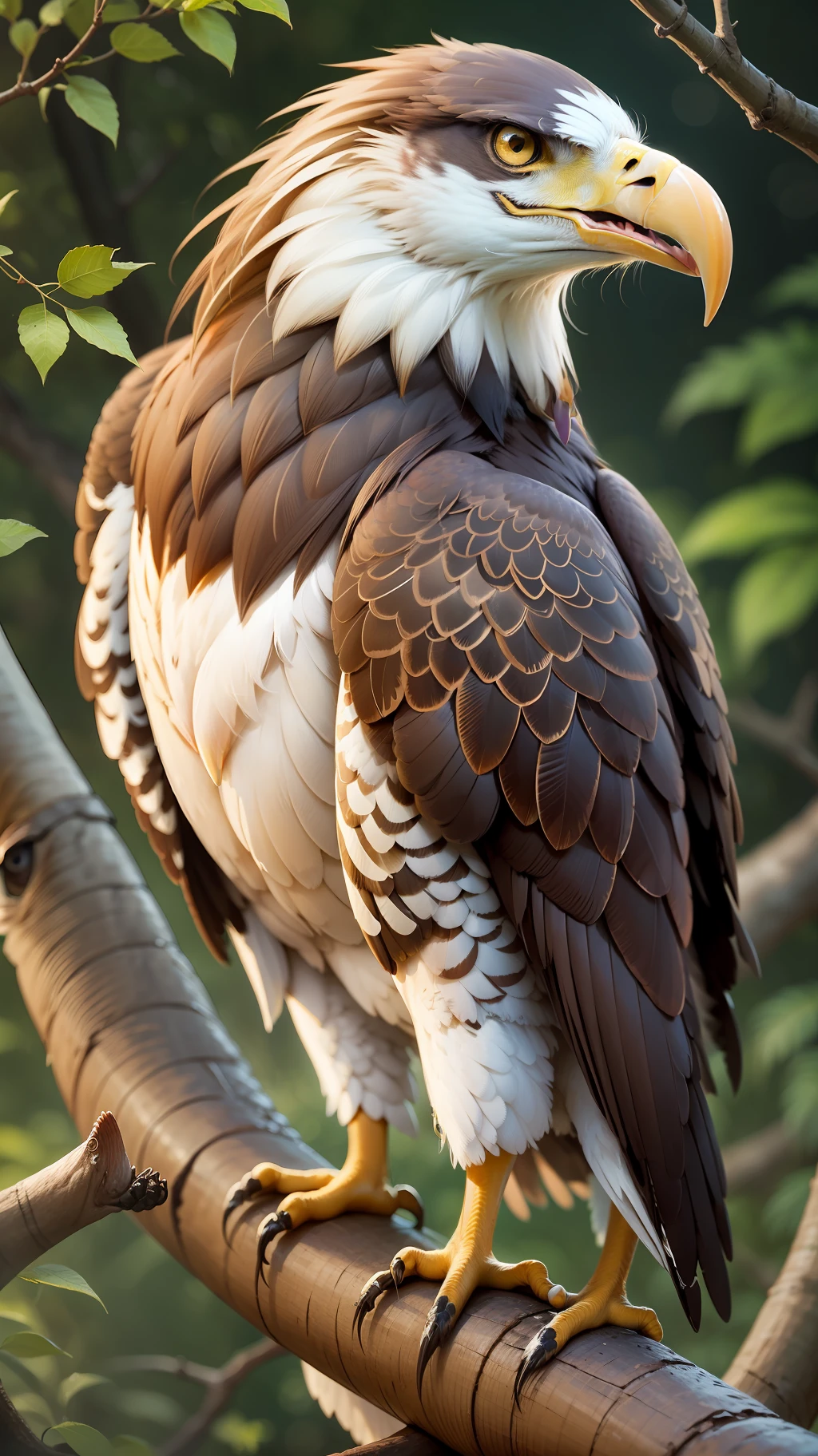 Eagle eating fish,Eagle sitting in the tree and eating fish,dark night,dark background,high resolution, high quality