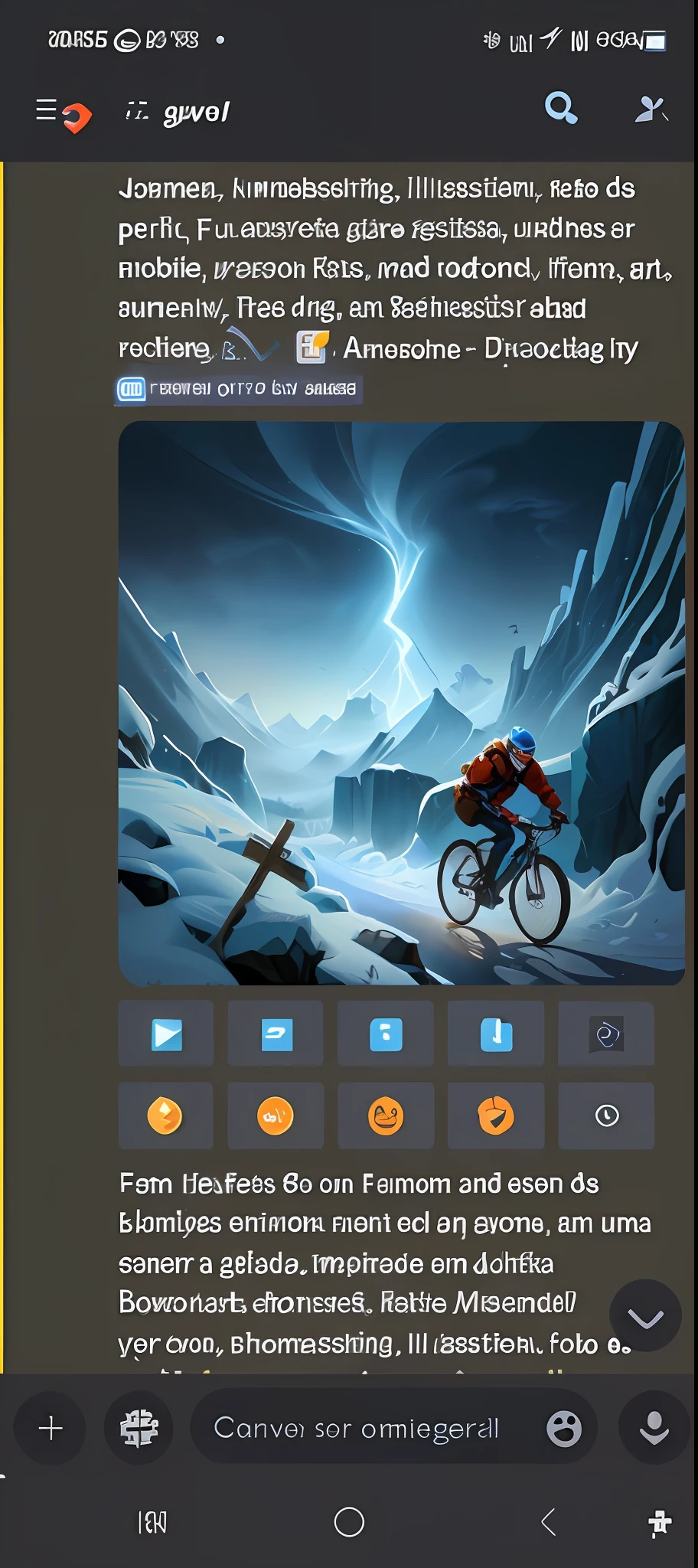 Captura de tela de um homem andando de bicicleta em uma montanha nevada, mobile game art, mobile game background, Game Illustration, digital art emoji collection, design de adesivo do telegrama, Arte de fundo, illustartion, foto de perfil 1024px, illustration!, pintura digital dos desenhos animados, arte de fundo, amazing splashscreen artwork, concept illustartion, game icon asset, stylized digital illustration