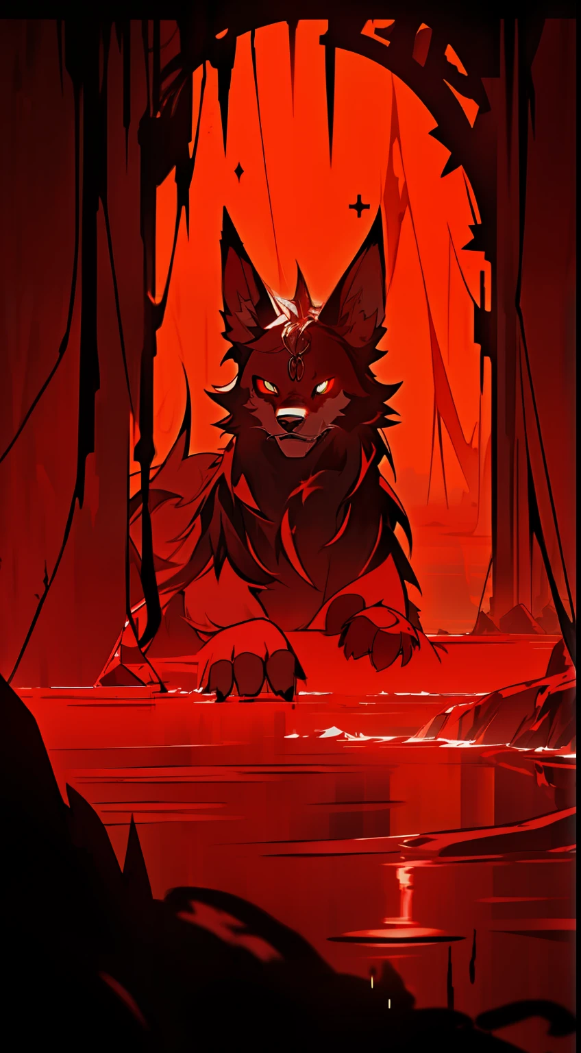 The werewolf was lying horizontally at the edge of the cold pool of water, the life began to slowly die, there was a huge wound, the crimson blood merged into a small stream flowing into the otherwise clear cold pool, coloring a large part of the entrance into the eye into a bright red color, white fur, paws, intense action scene, intense vivid universe background, bohemian, Celtic, sharp details, fantasy, Luis Royo Style, Josephine wall style, intricate details, volumetric lighting, perfect composition, breathtakingly beautiful, masterpiece, epic, insanely detailed, 8k,