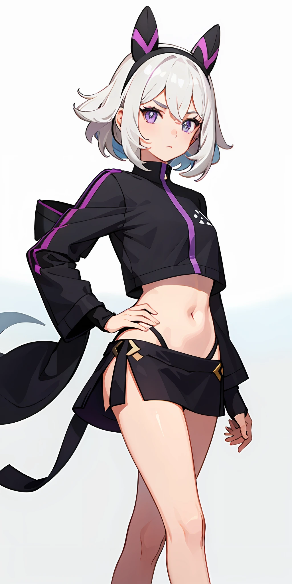 1girl,White hair,Purple eye,Wear a mask on your head,Sideslit,aseprite,Pokémon
