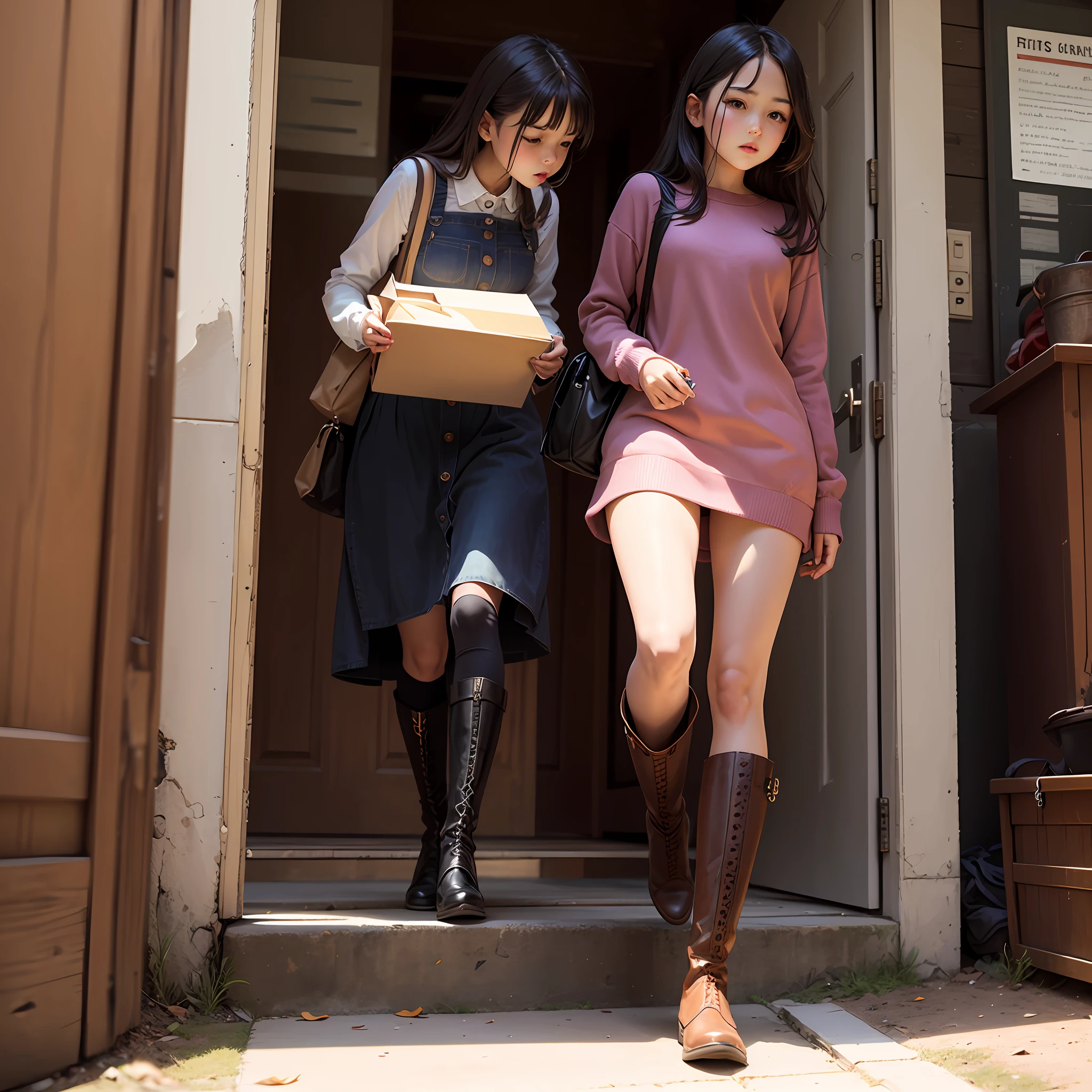 a young girl Stepping on long boots --auto