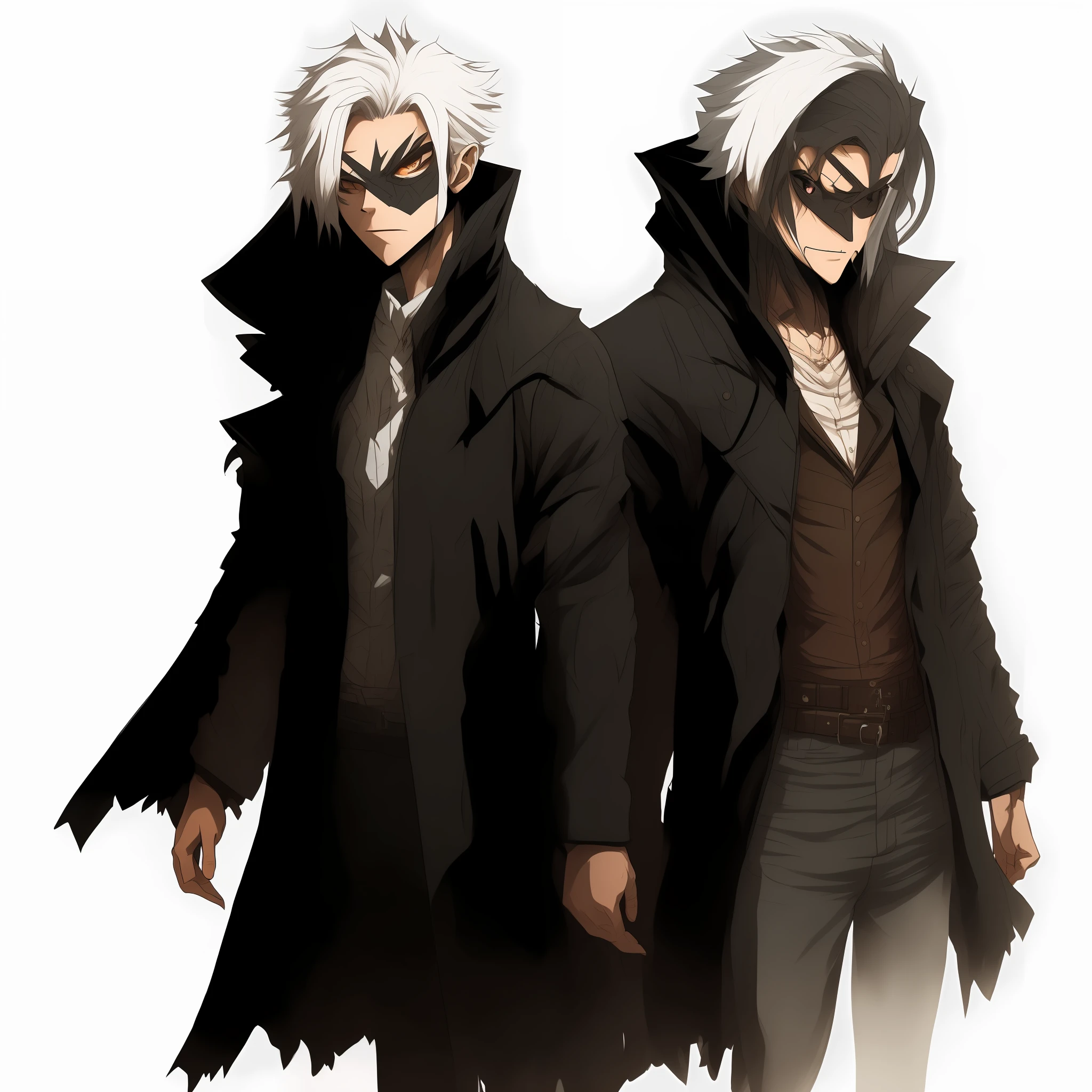 draw me a character in a black coat with white eyes and a mysterious background just need a mid-range character and white eyes