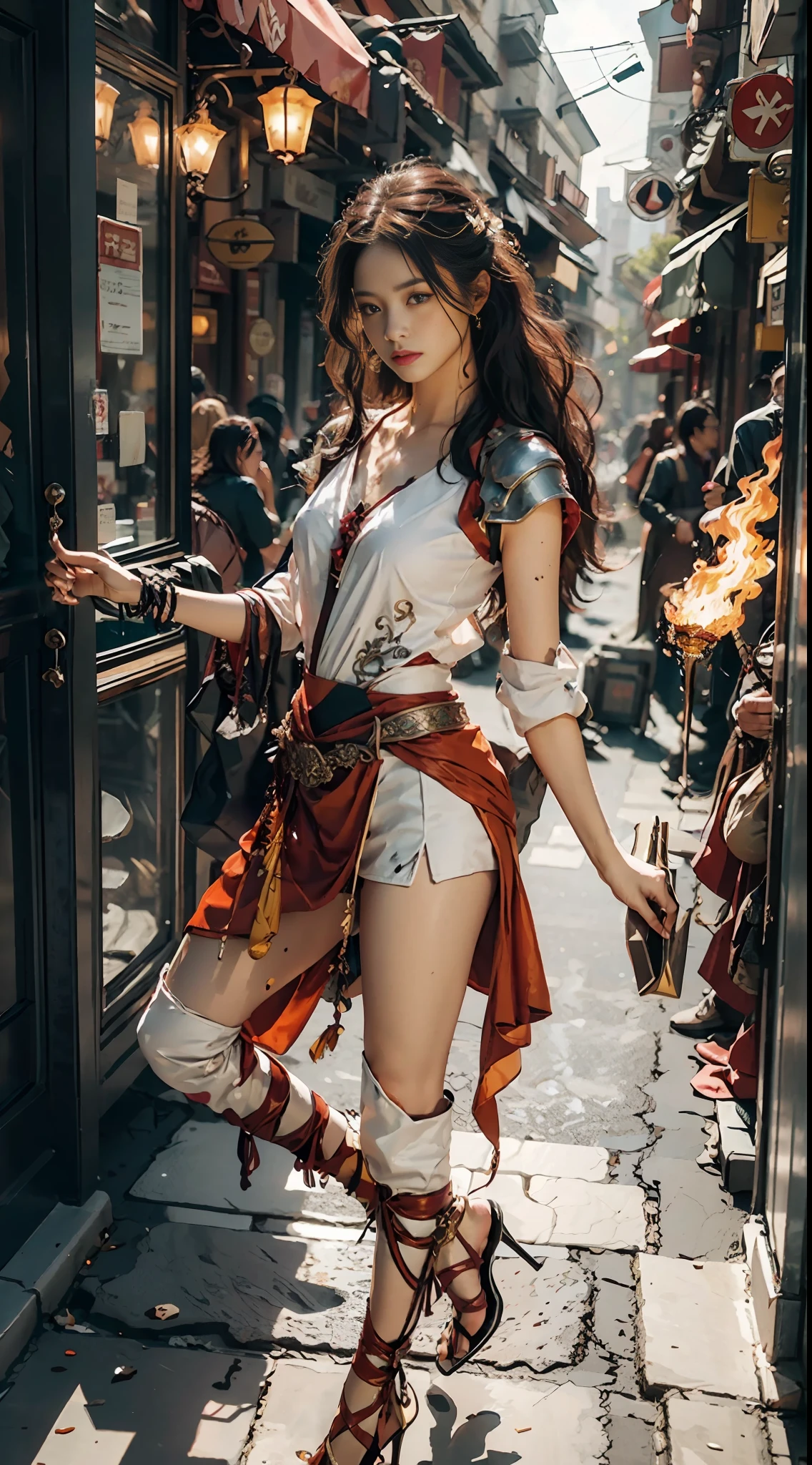 {{master piece}}, pinnacle rendering, realistic rendering, dark red rendering, metal rendering, {{color ink painting}}}, {{splash ink}}}, {{color}}, {{color}}, gorgeous rendering, best quality, illustration, flame, smoke, doomsday world, splash ink fire sea doomsday, full body, 1 girl, exquisite facial details, delicate facial features, real face, beautiful details eyes, deep pupils, broken city details, beautiful details long hair, Wave of hair, broken details of streets, transparent mechanical core, cyborg girl, details, cool, tight grooming, lace retouching, linear light costume retouching, light rendering, reflection, highlight, holy light, confidence, charm, battle stance detail close-up, fire day, {filigree}, colored background, a dragon stands behind the girl, sea of fire, {tornado special effects}, beautiful details purple dragon armor, (cold face, confident) great depth, depth of field, 360° panoramic picture, fierce and magnificent battle scenes, broken mirrors, fingers all hidden and not displayed, small mouth closed