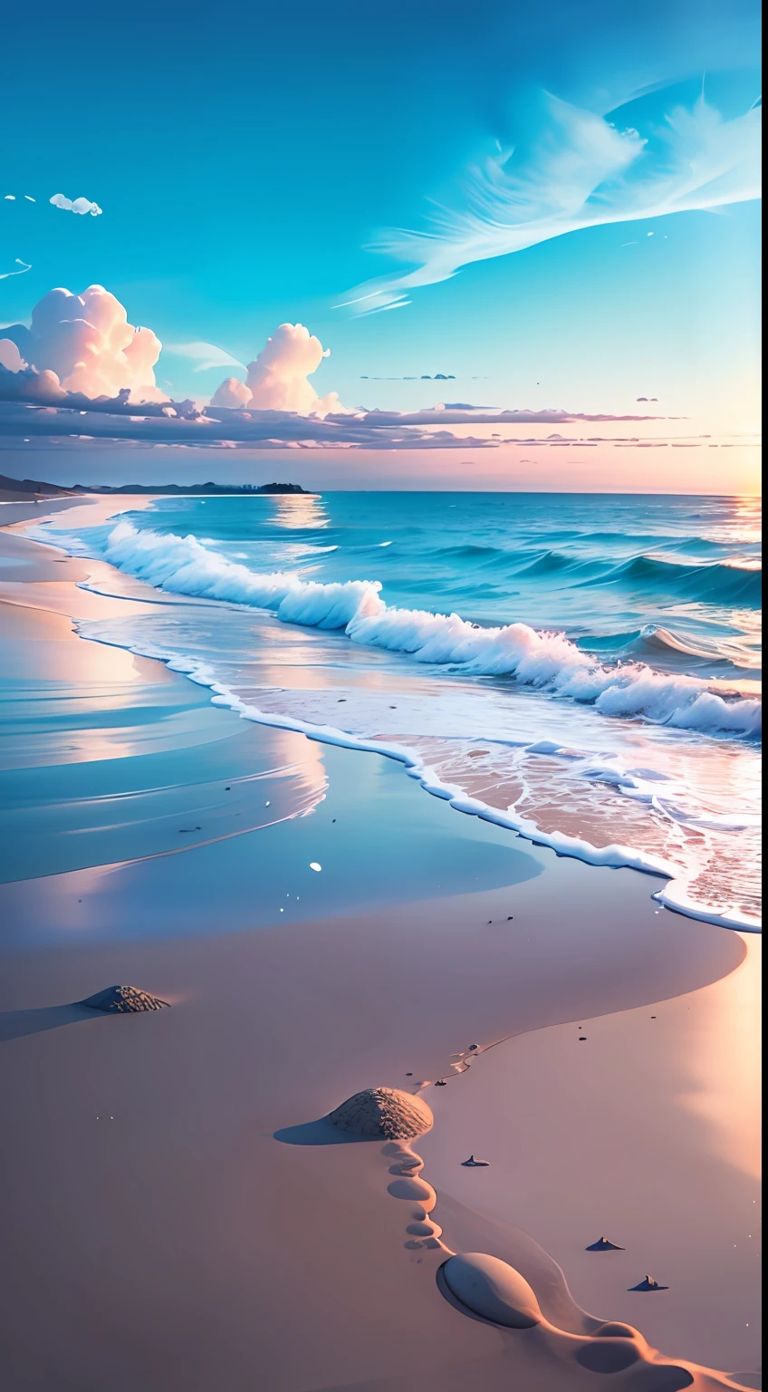 Clean skies,ocean water,sandbeach,Gradient color,Translucent,k hd,Fine quality,optimum