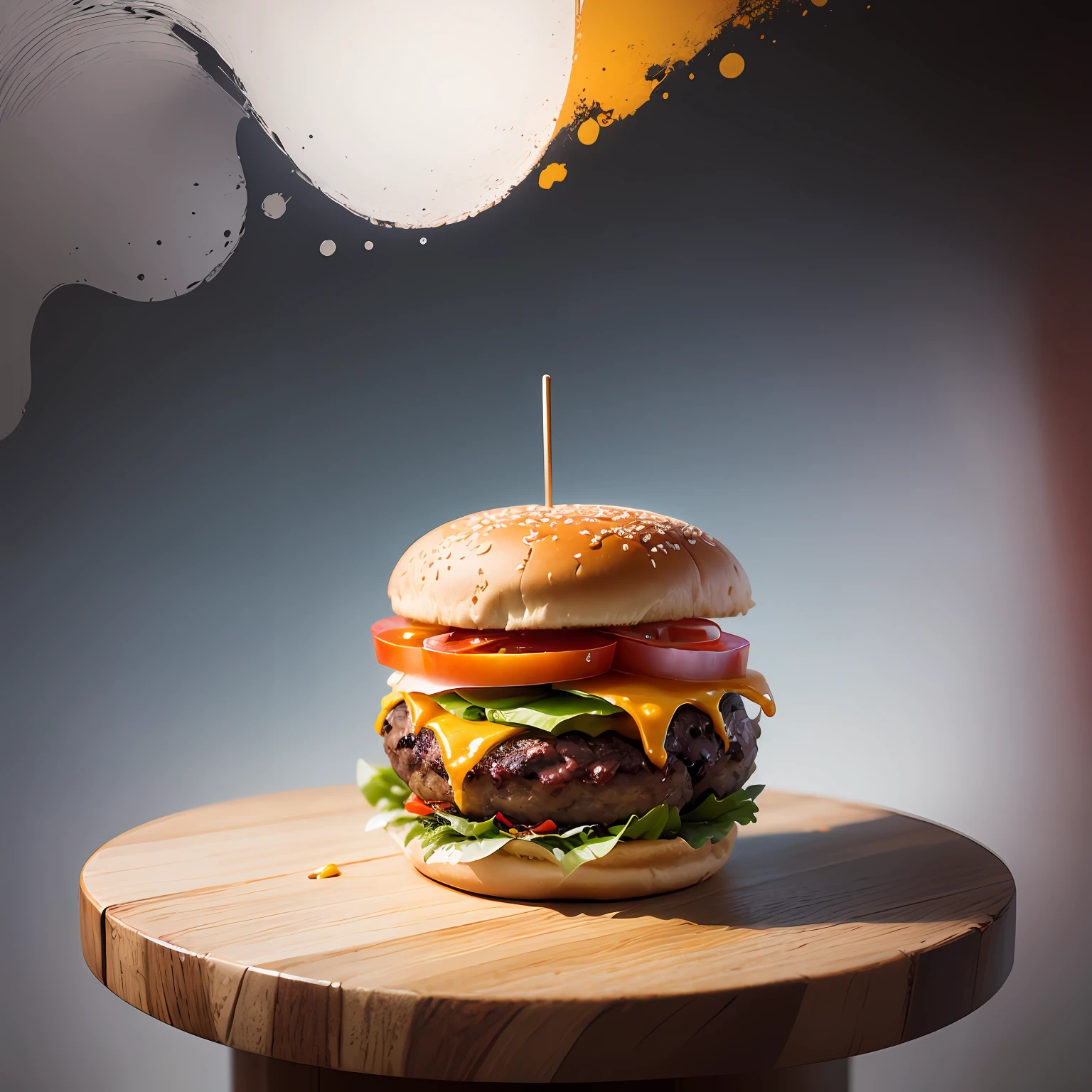 White square table,American burger,Abstract style, --auto