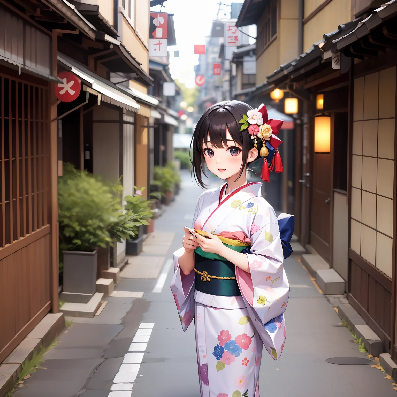 I'm wearing a kappo kimono、kawaii girl