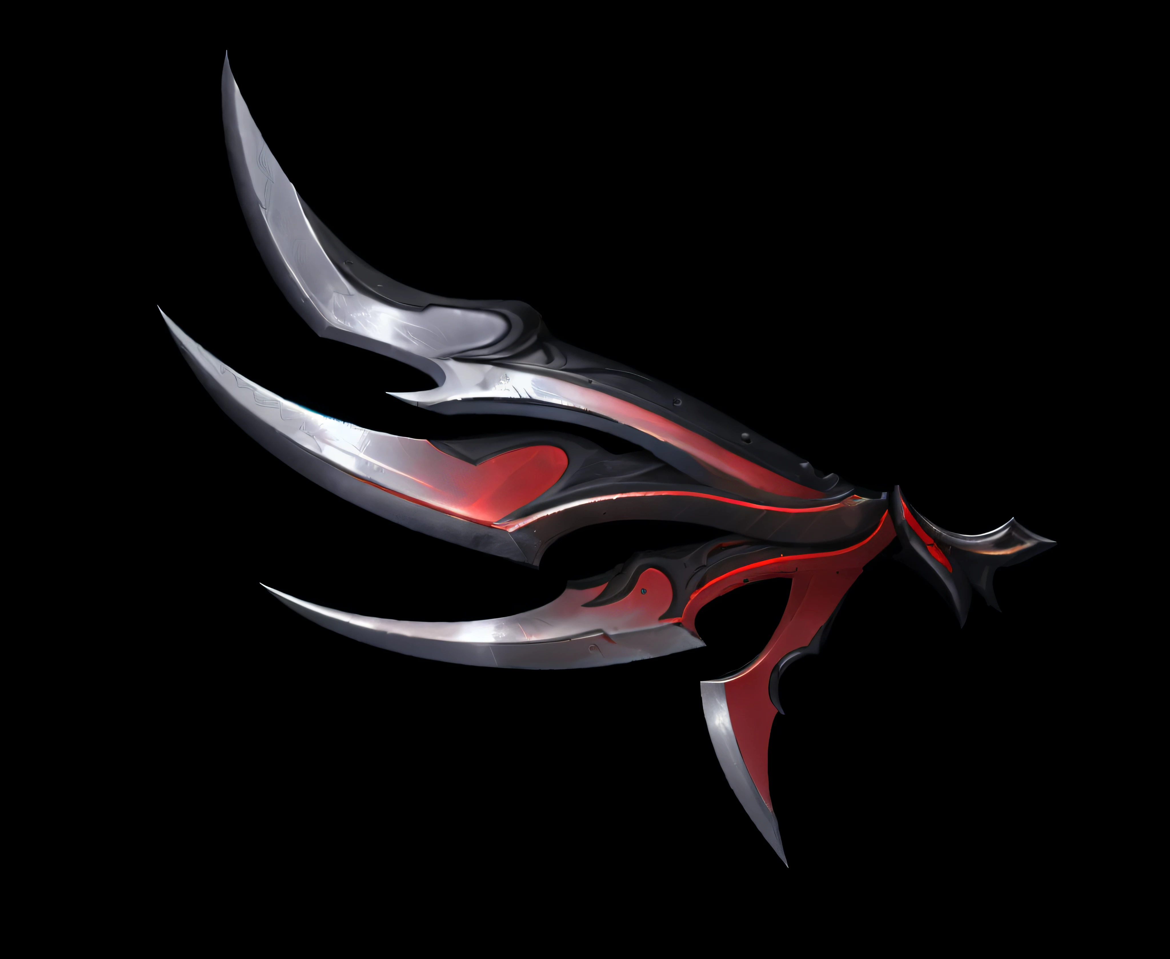 a close up of a red and black dragon like object, war blade weapon, style of ghost blade, Fantasy Blade, black and red fantasy sword, raytraced blade, blade design, fantasy weapon, fantasy rpg weapon art, beautiful sword, epic fantasy weapon art, holographic blade!, fantasy sword of warrior, armored sword blade, blade runned color palette, blades,super detailing,metalictexture,Authentic texture,Enhance the sense of volume,Real materials,3D modeling ,Real close-up,Extreme meticulousness,Metal Textures ,Enhance the sense of volume of the light source --auto