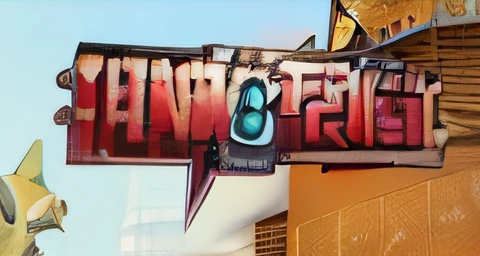 a close up of a sign on a building with a sky background, kanliu666, game logo, 2 d cg, anime”, Full shot, wide wide shot, Avatar image, full-shot, full-shot, advertisement picture, team fortress 3, head-shot, Game CG, At dusk!, large shot, Tokusatsu, transformers armada!!!!!