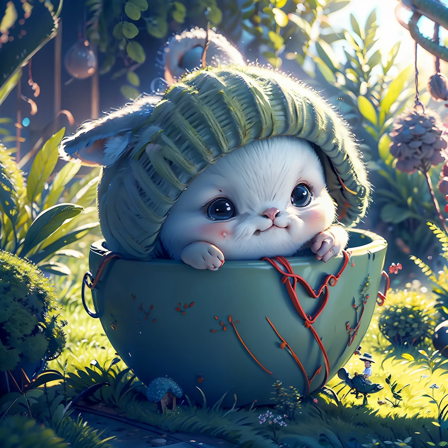 ((The world in the bowl)),(Miniatures),There are trees in the bowl,grass field,The path is in the bowl,((The child is playing)),tmasterpiece,The ultra -The high-definition,detailed detail,film effect