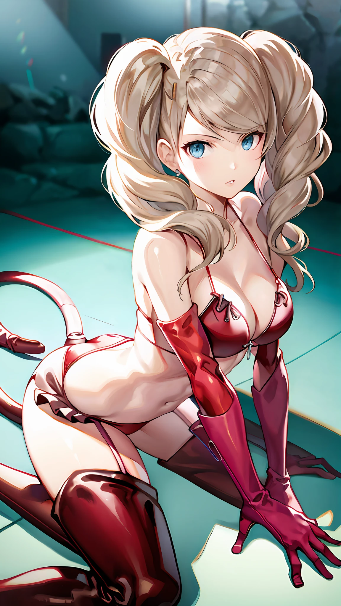 all-fours　Red Bikini　Looking at the camera　Cute anime illustration　1girl in　beste-Qualit　Hi-Res　ann takamaki