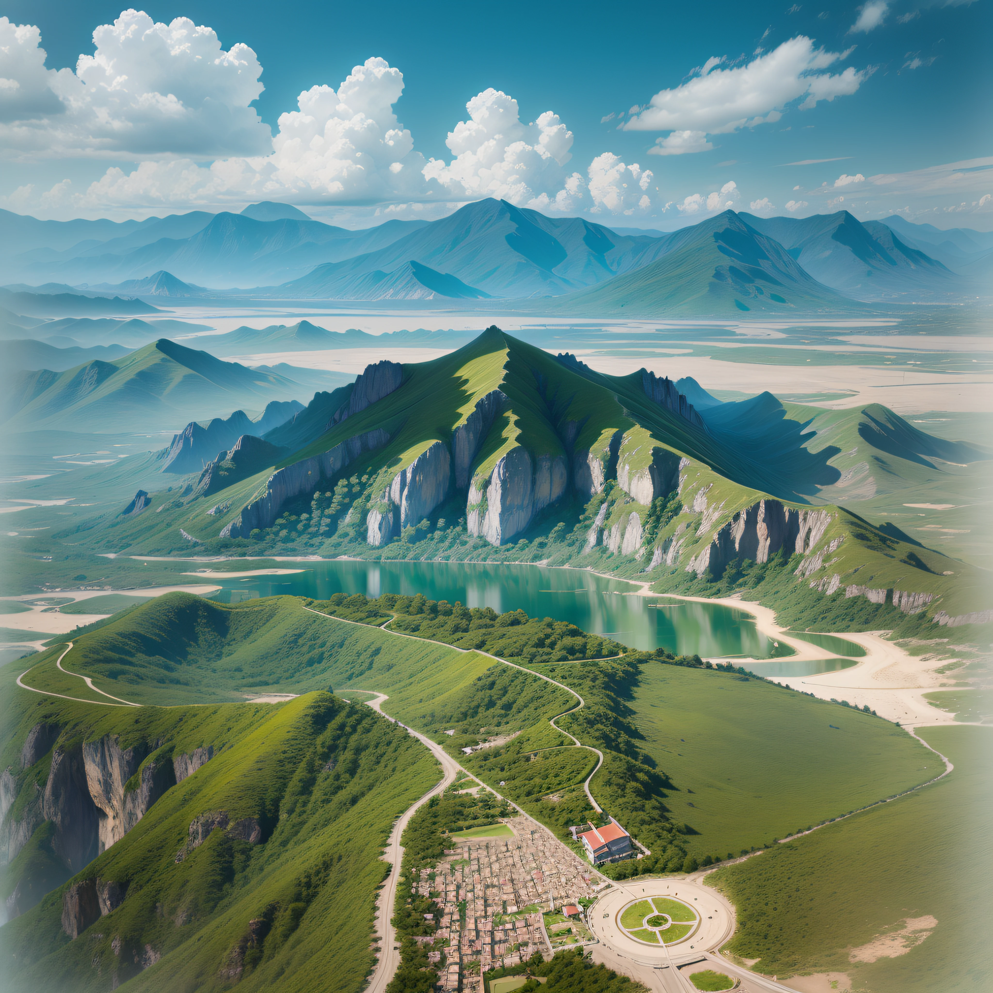 chinse landscape, Monetian post-impressionism, Natural scenery，Canon aerial viewing angle, 8K panorama, high saturated, Natural colors, Photography is best, High fine-grainedness, The color difference is fine, Ultra-clear super resolution, Blur the atmosphere, The picture is rich in detail, The scene is realistic and accurate。