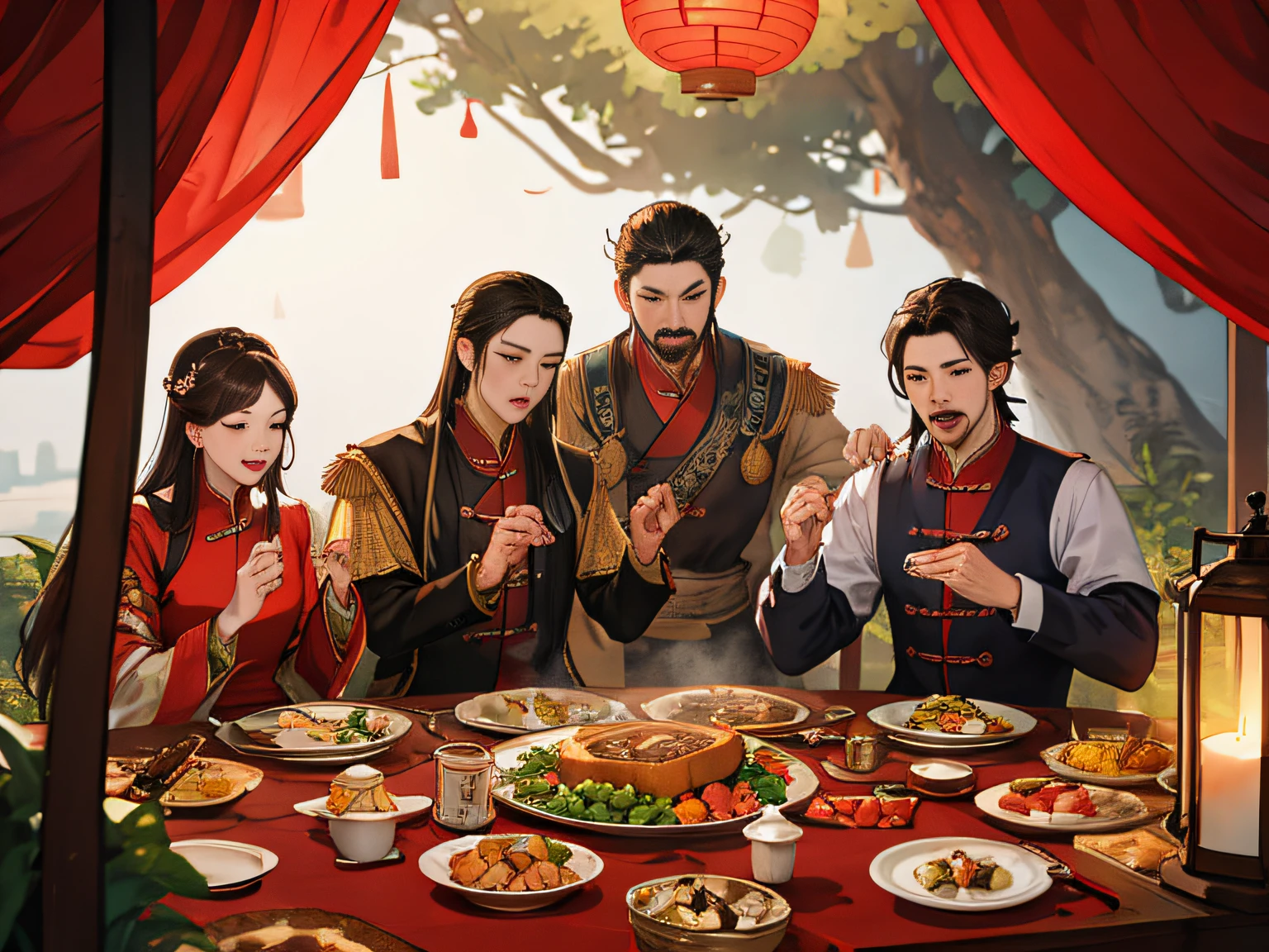 King Wu of Zhou feasted the princes in his tent,Celebrate victory。Multiple rough men,Toast