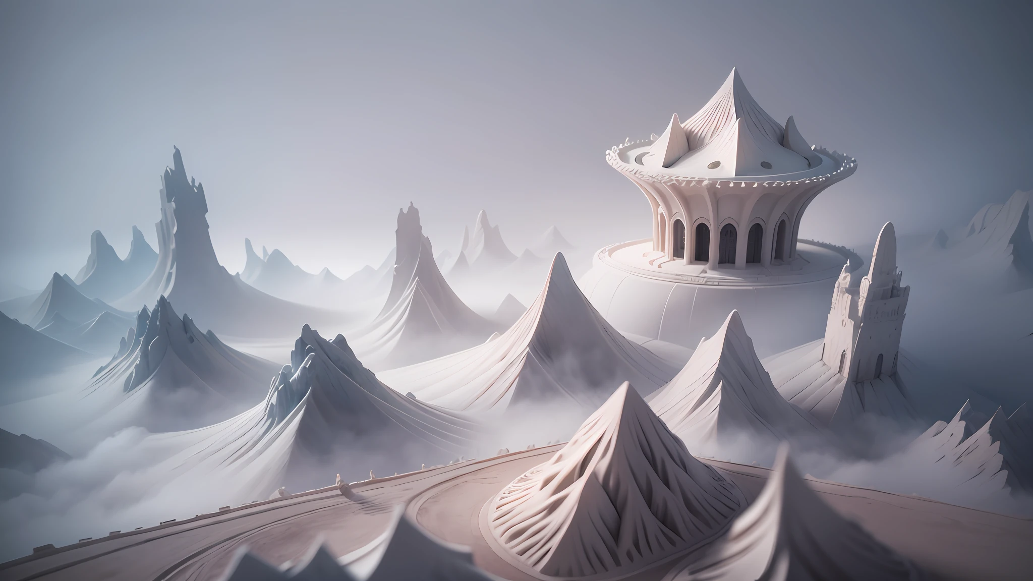 3D white relief, meticulously carved, white ivory carving, chinese illustration on white background, pastel, traditional chinese style, oriental landscape painting, multidimensional paper fog crafts, paper illustration, super wide angle view, dream, 8k, romantic, high resolution, 8k